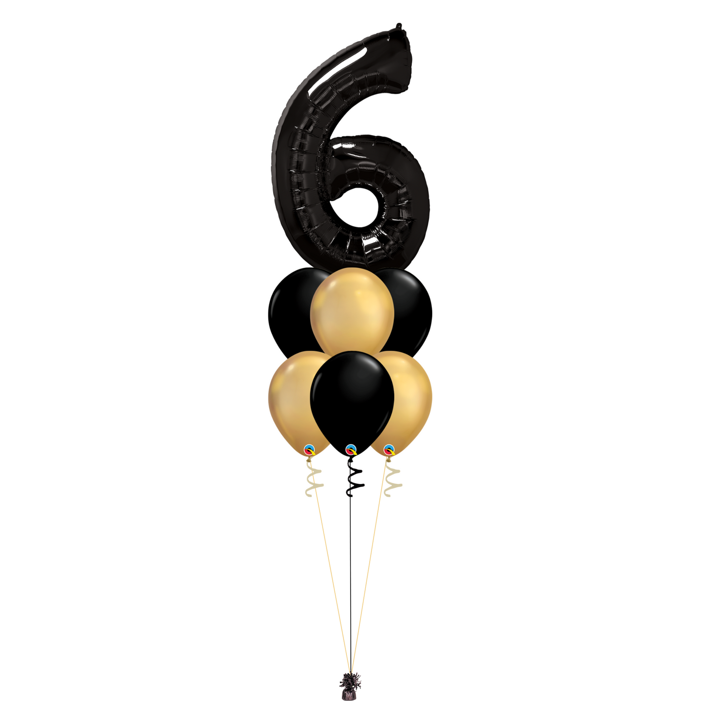 Bouquet of 8 Balloons - Black & Chrome Gold