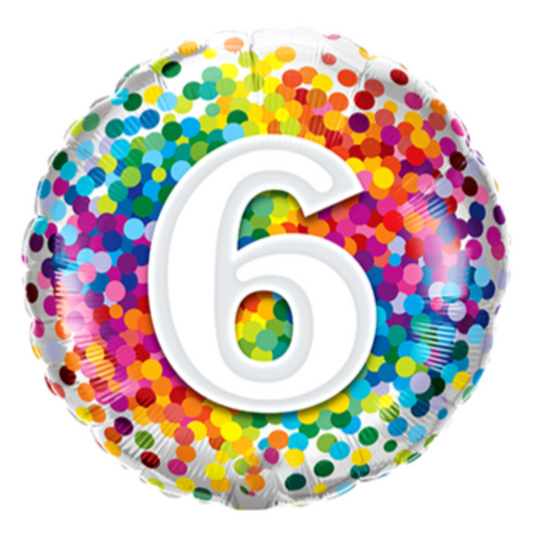 6th Birthday Rainbow Confetti 18" Foil Balloon