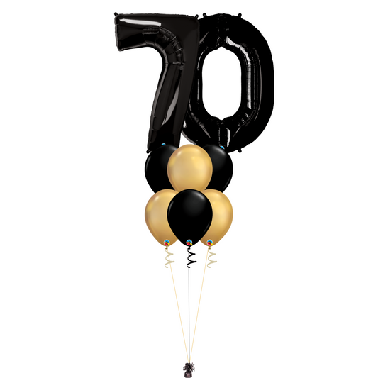 Bouquet of 8 Balloons - Black & Chrome Gold