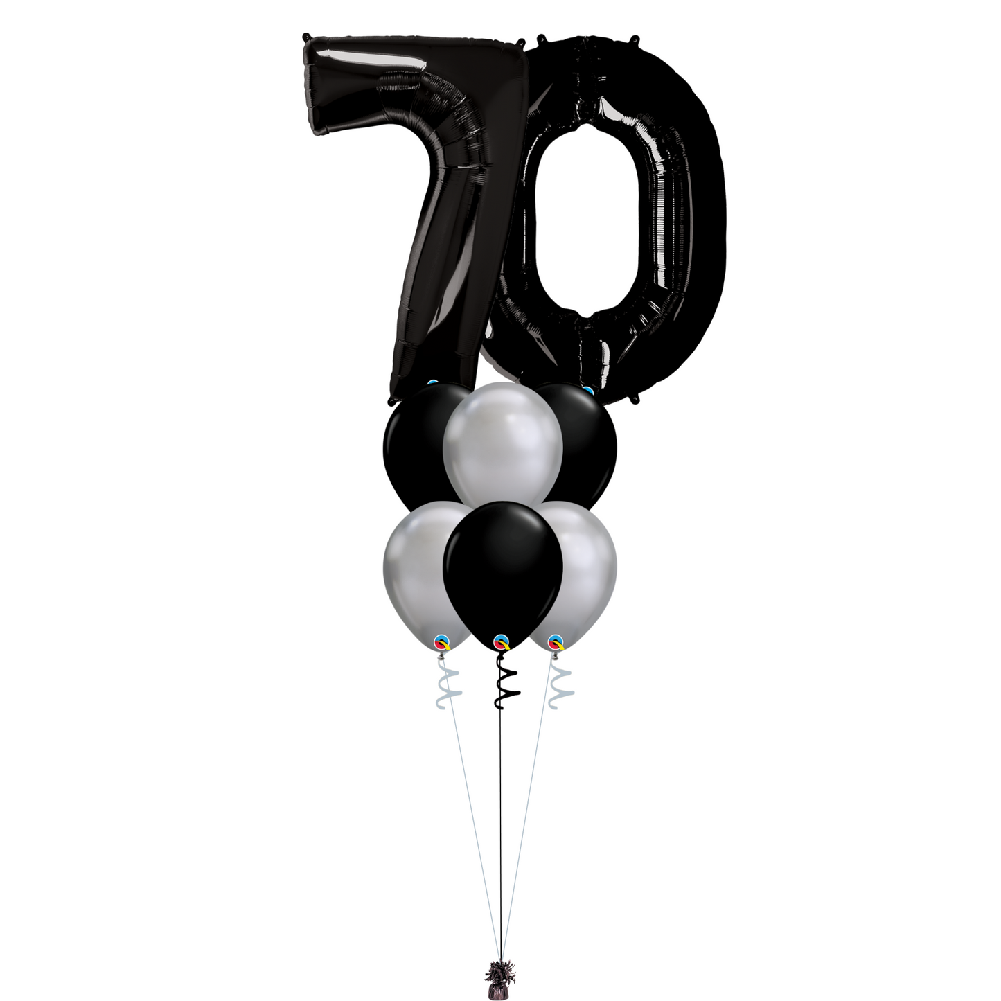 Bouquet of 8 Balloons - Black & Chrome Silver