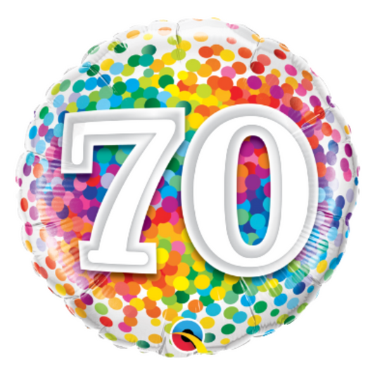 70th Birthday Rainbow Confetti 18" Foil Balloon