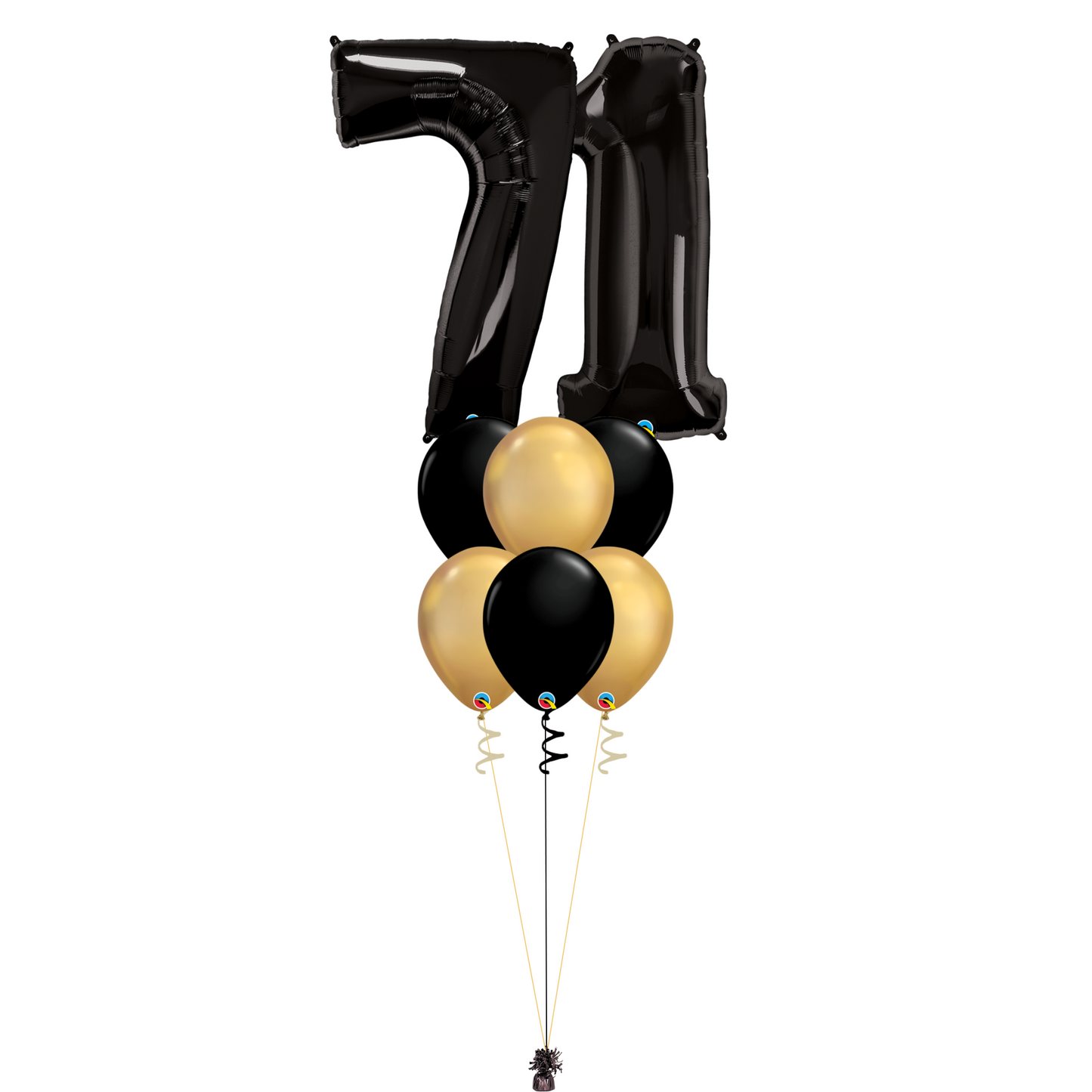 Bouquet of 8 Balloons - Black & Chrome Gold