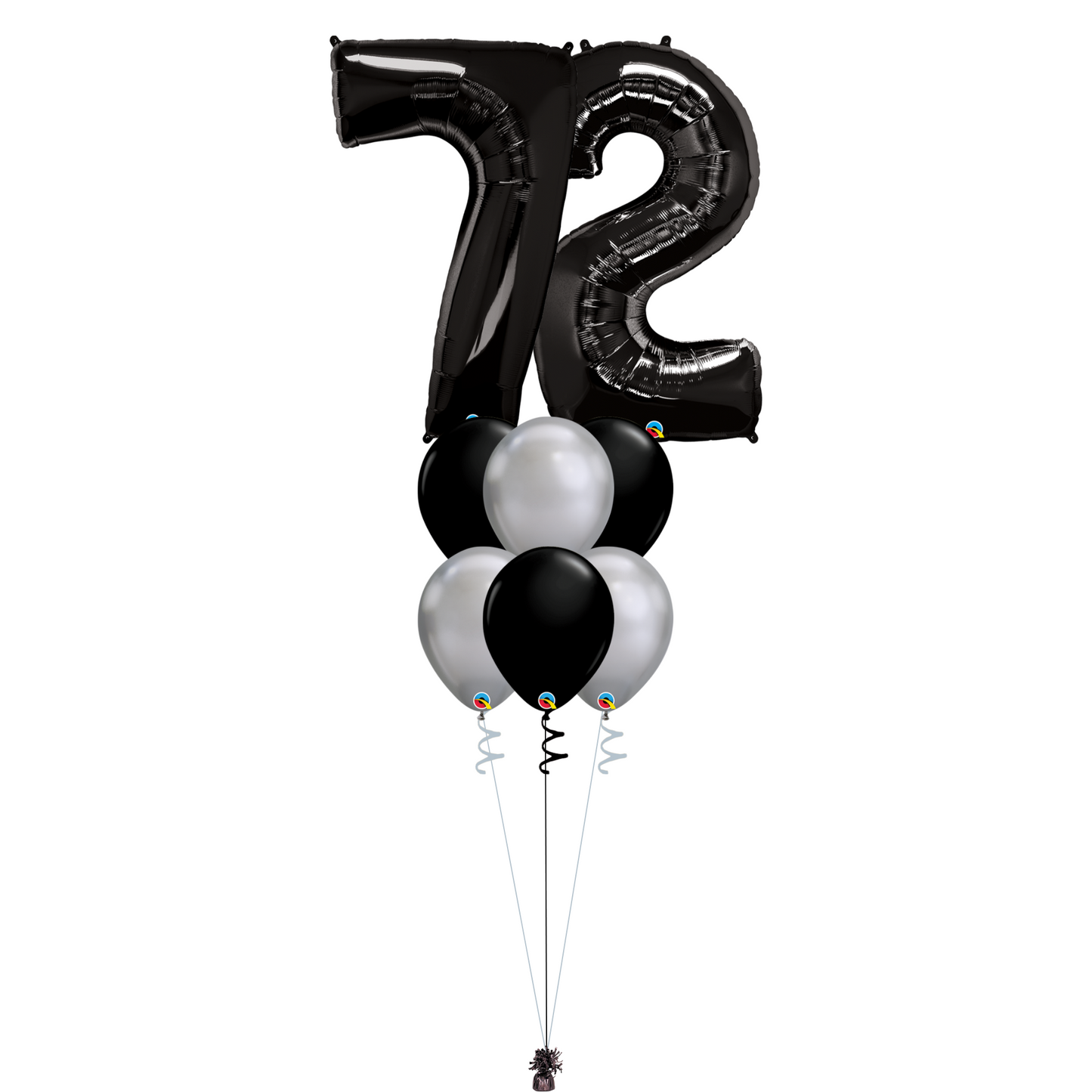 Bouquet of 8 Balloons - Black & Chrome Silver