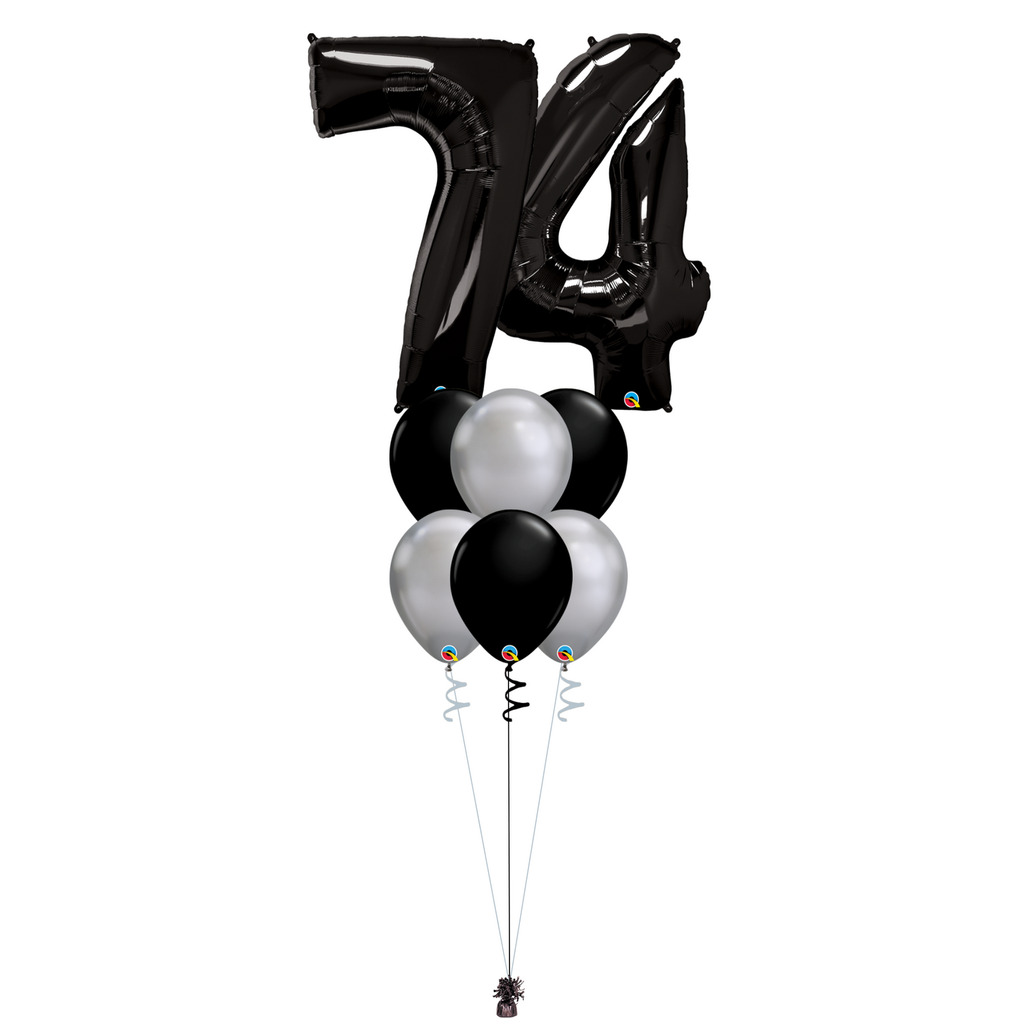 Bouquet of 8 Balloons - Black & Chrome Silver