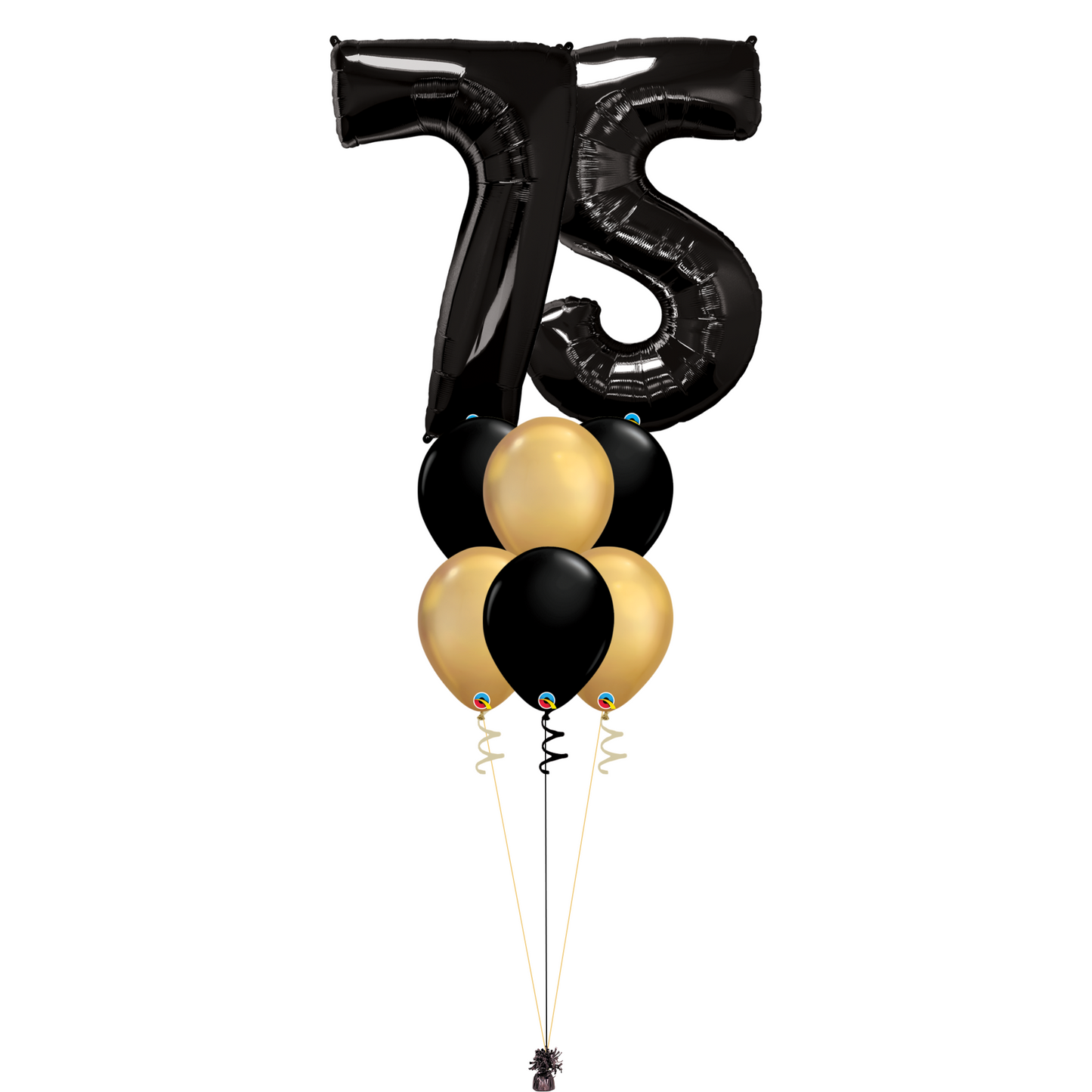 Bouquet of 8 Balloons - Black & Chrome Gold