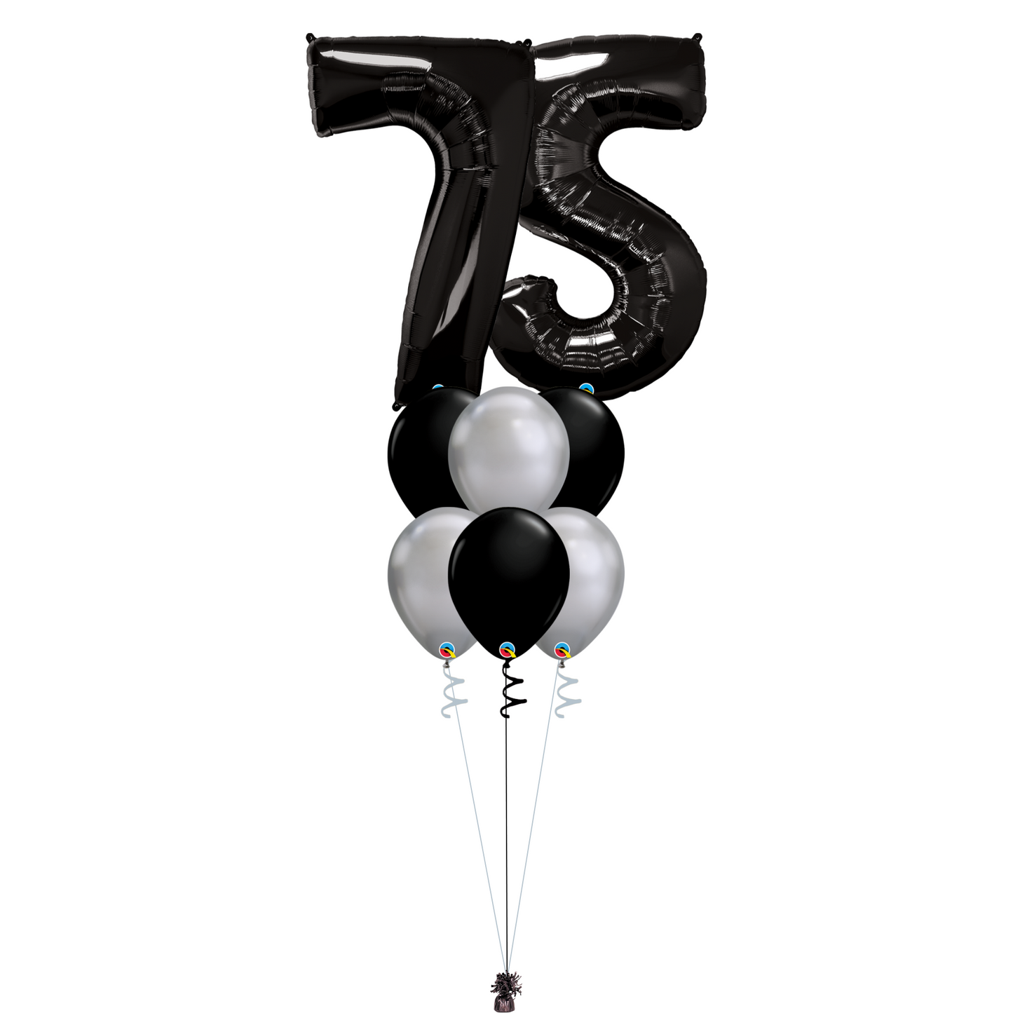 Bouquet of 8 Balloons - Black & Chrome Silver