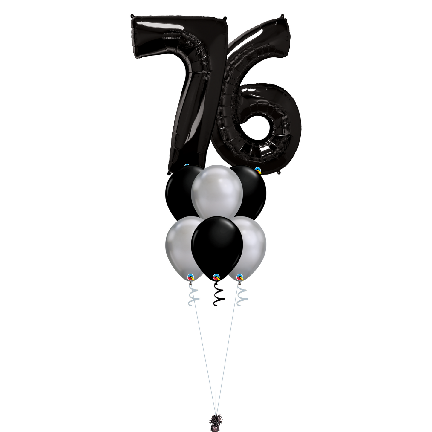 Bouquet of 8 Balloons - Black & Chrome Silver