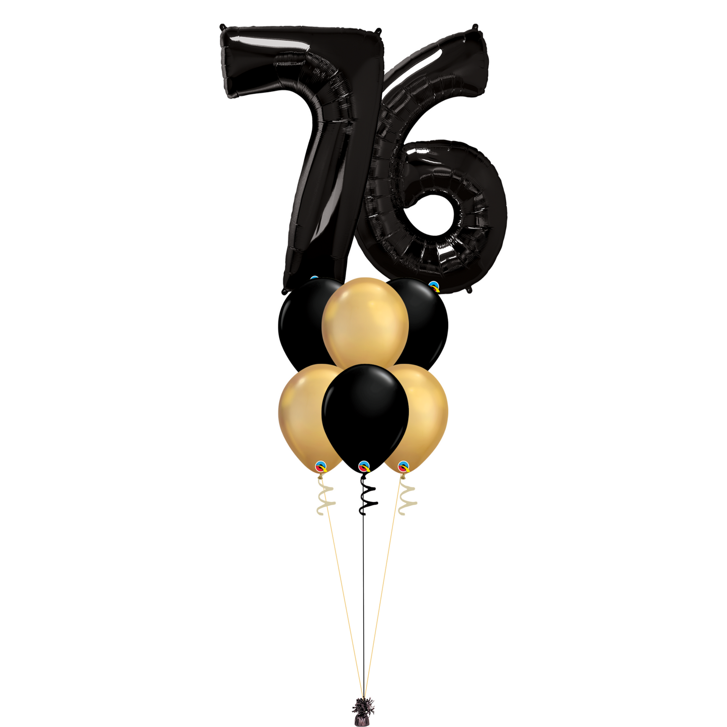 Bouquet of 8 Balloons - Black & Chrome Gold