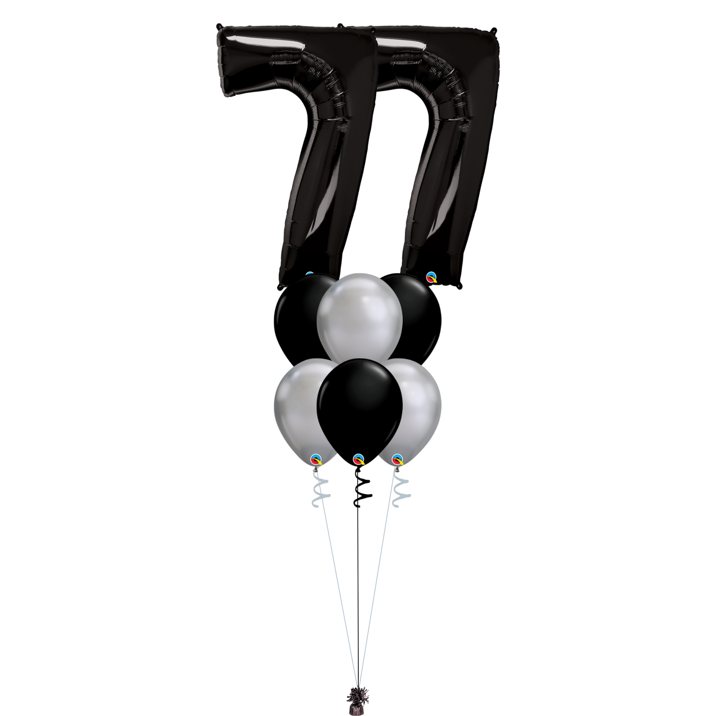 Bouquet of 8 Balloons - Black & Chrome Silver