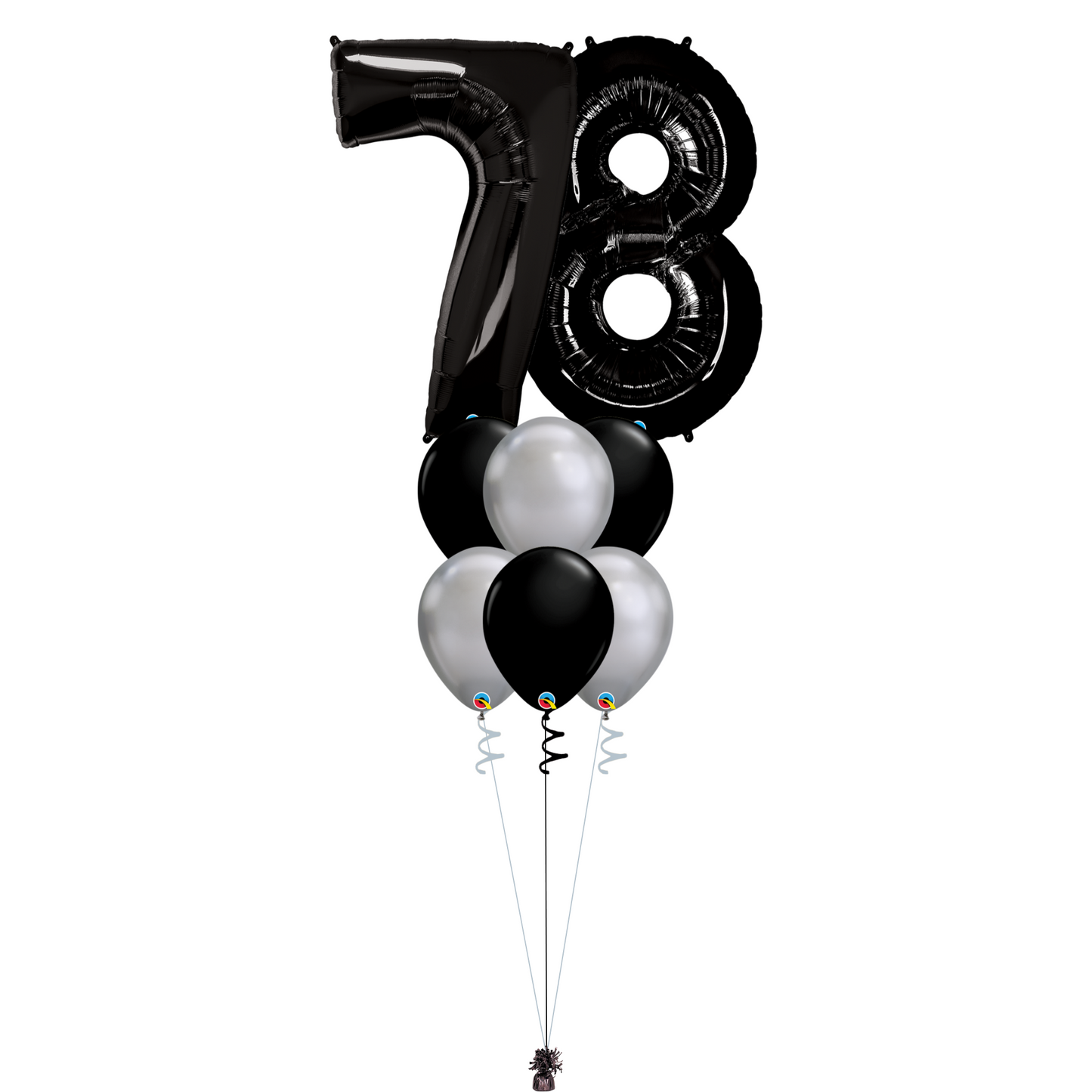 Bouquet of 8 Balloons - Black & Chrome Silver