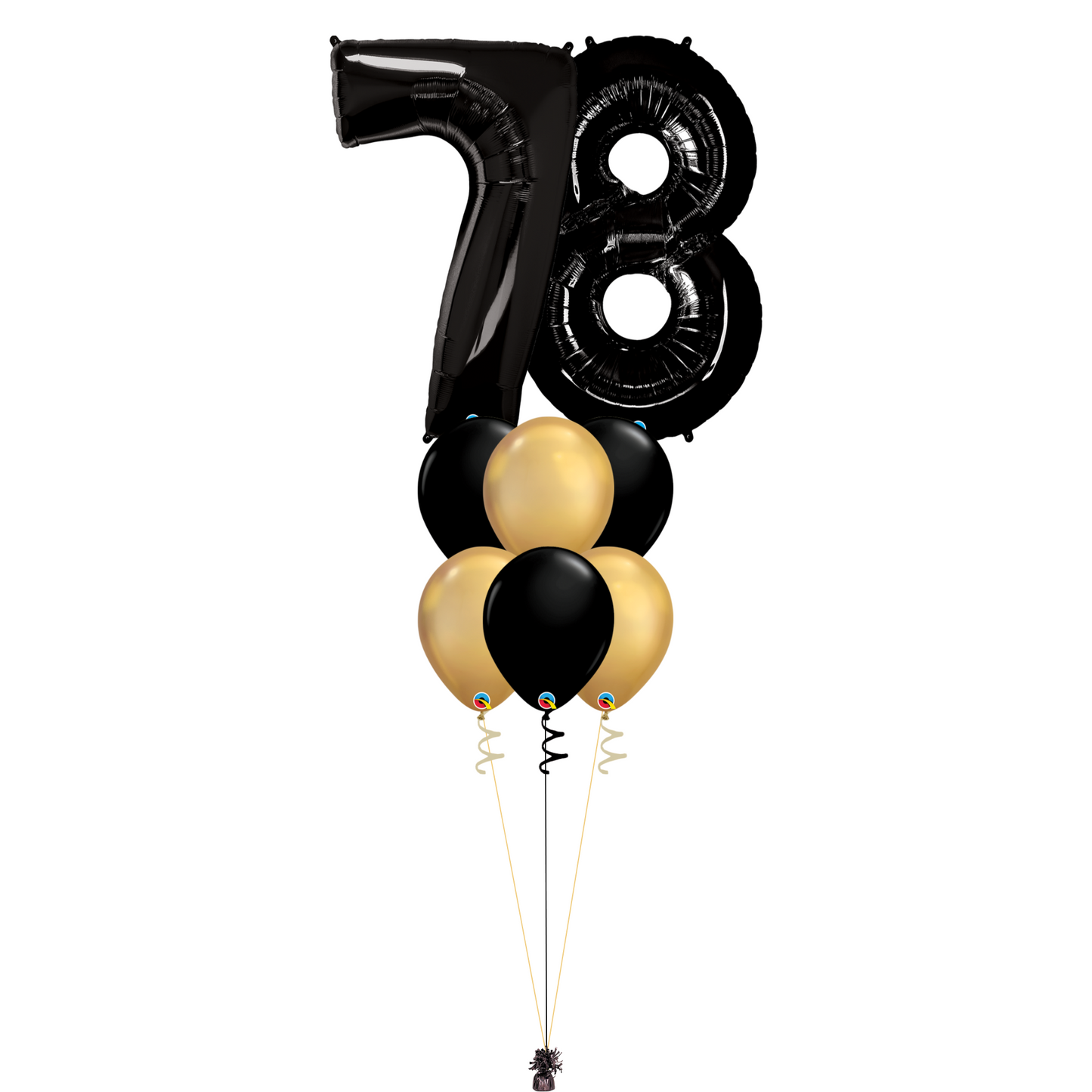 Bouquet of 8 Balloons - Black & Chrome Gold