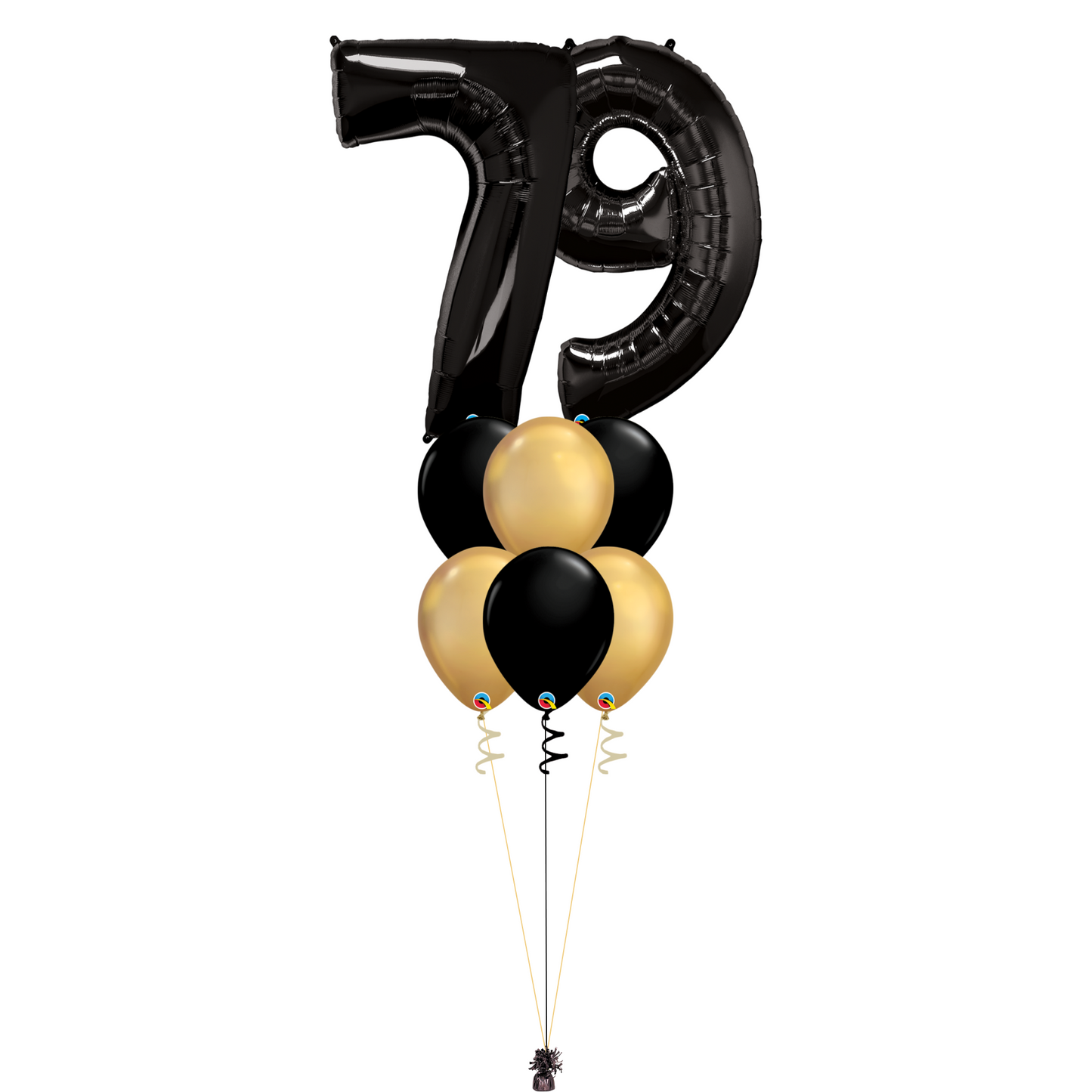 Bouquet of 8 Balloons - Black & Chrome Gold