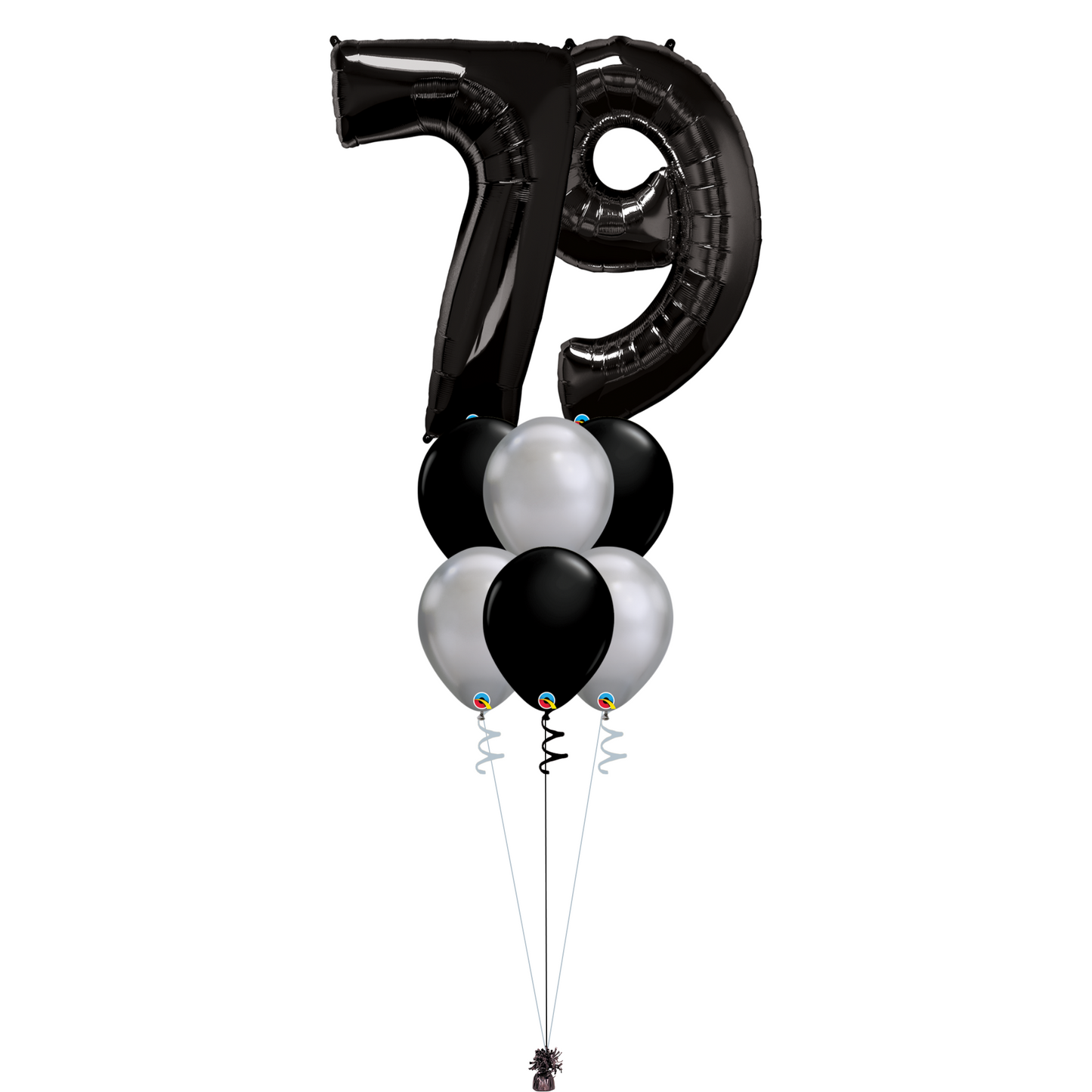 Bouquet of 8 Balloons - Black & Chrome Silver