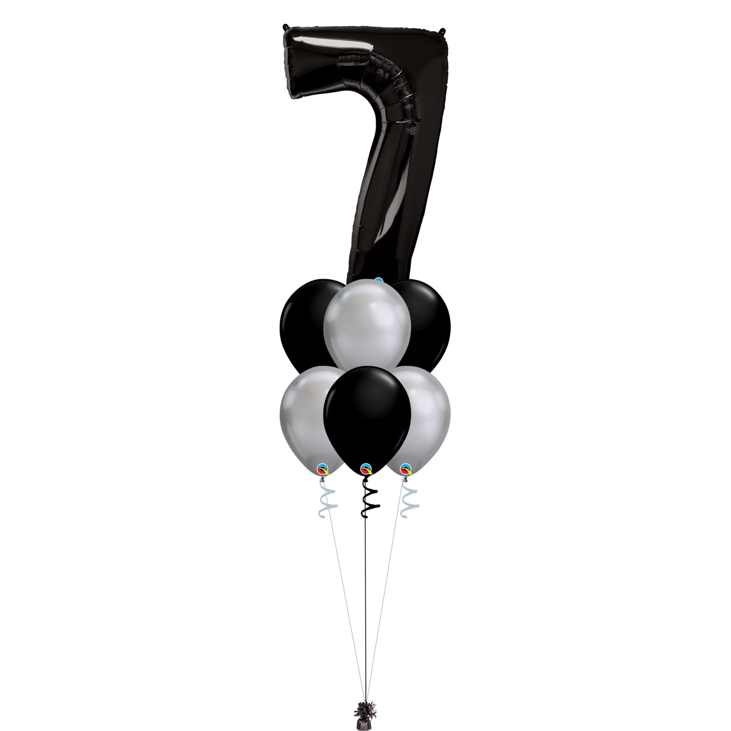 Bouquet of 7 Balloons - Black & Chrome Silver