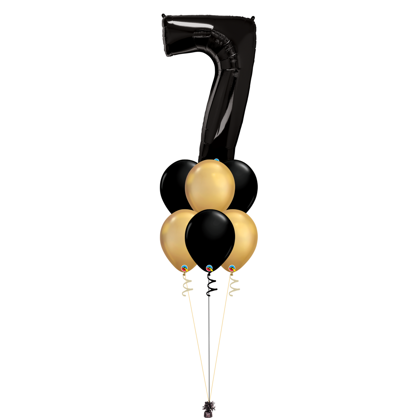 Bouquet of 8 Balloons - Black & Chrome Gold