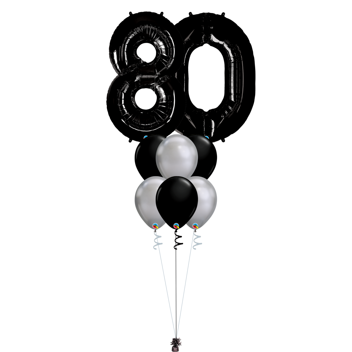 Bouquet of 8 Balloons - Black & Chrome Silver