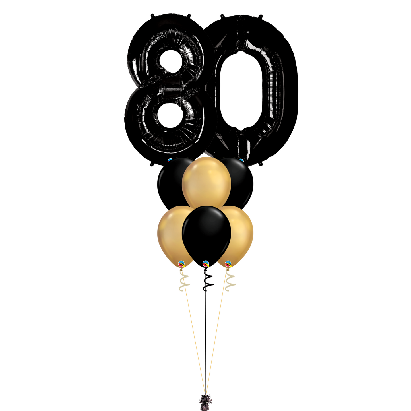 Bouquet of 8 Balloons - Black & Chrome Gold