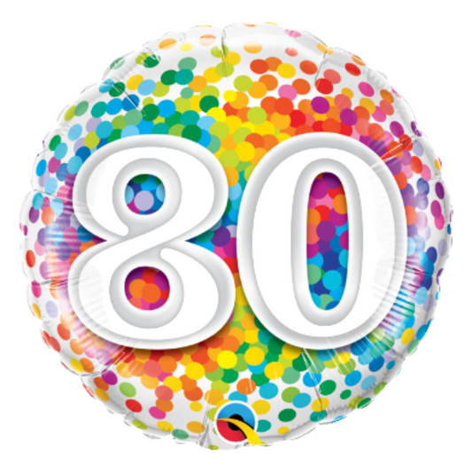 80th Birthday Rainbow Confetti 18" Foil Balloon