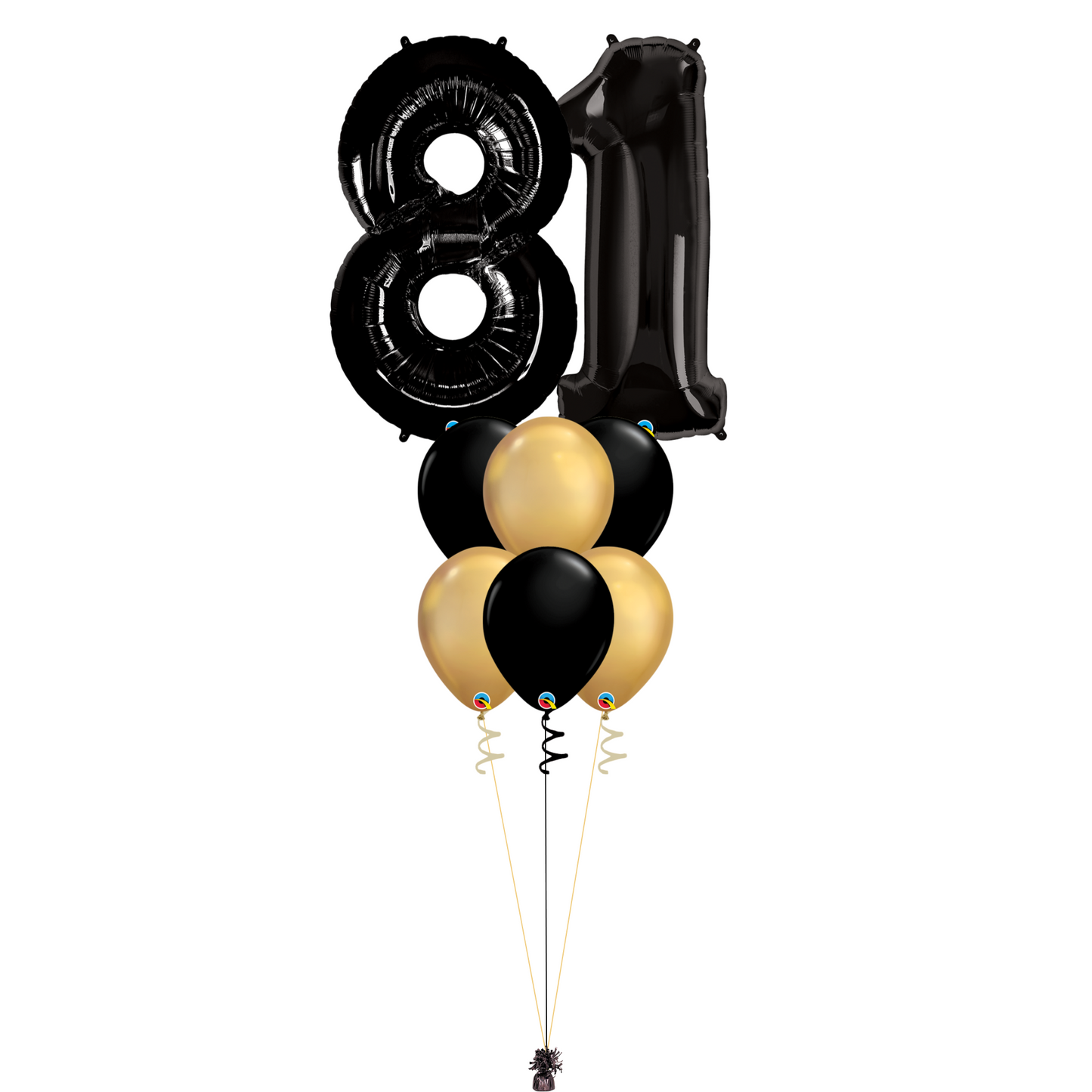 Bouquet of 8 Balloons - Black & Chrome Gold