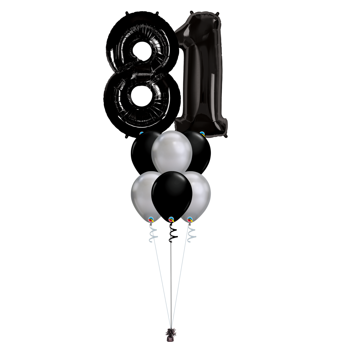 Bouquet of 8 Balloons - Black & Chrome Silver