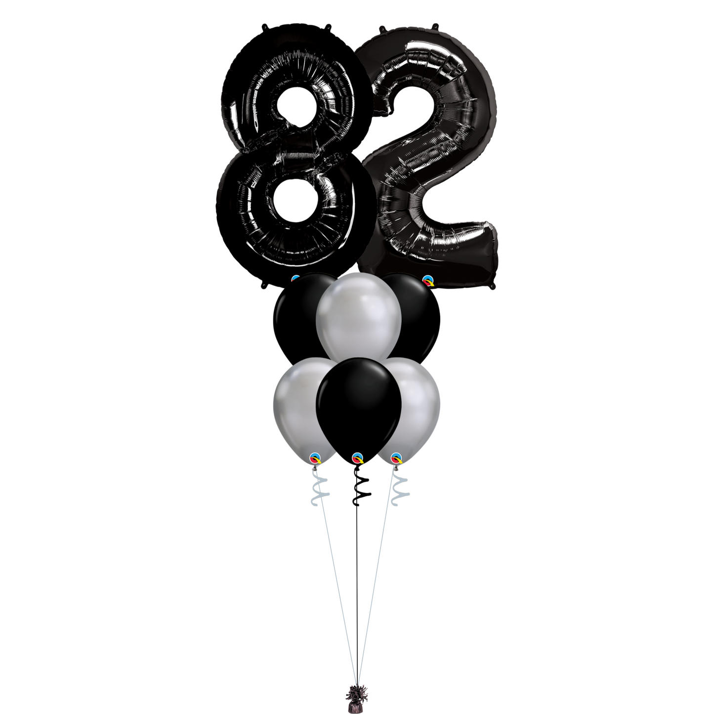 Bouquet of 8 Balloons - Black & Chrome Silver