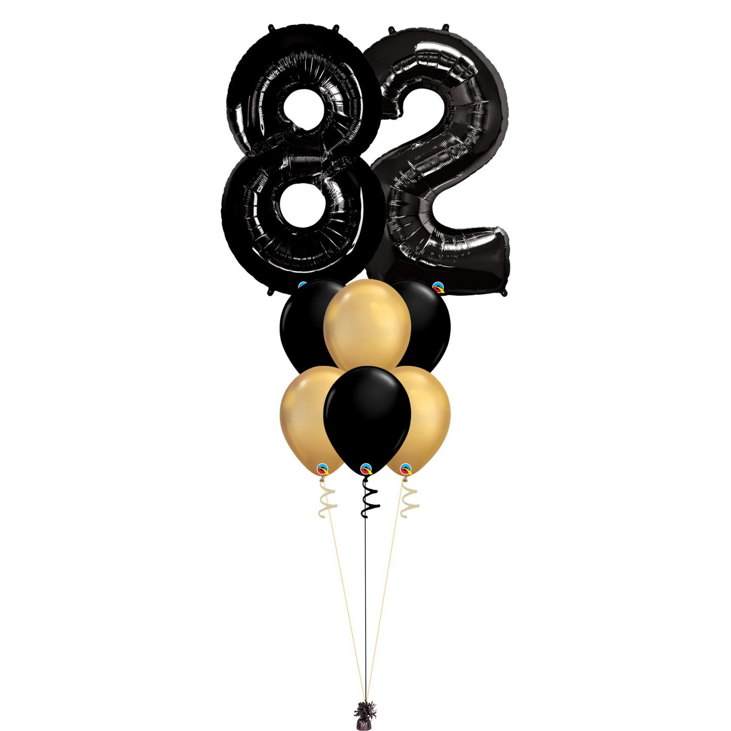 Bouquet of 8 Balloons - Black & Chrome Gold