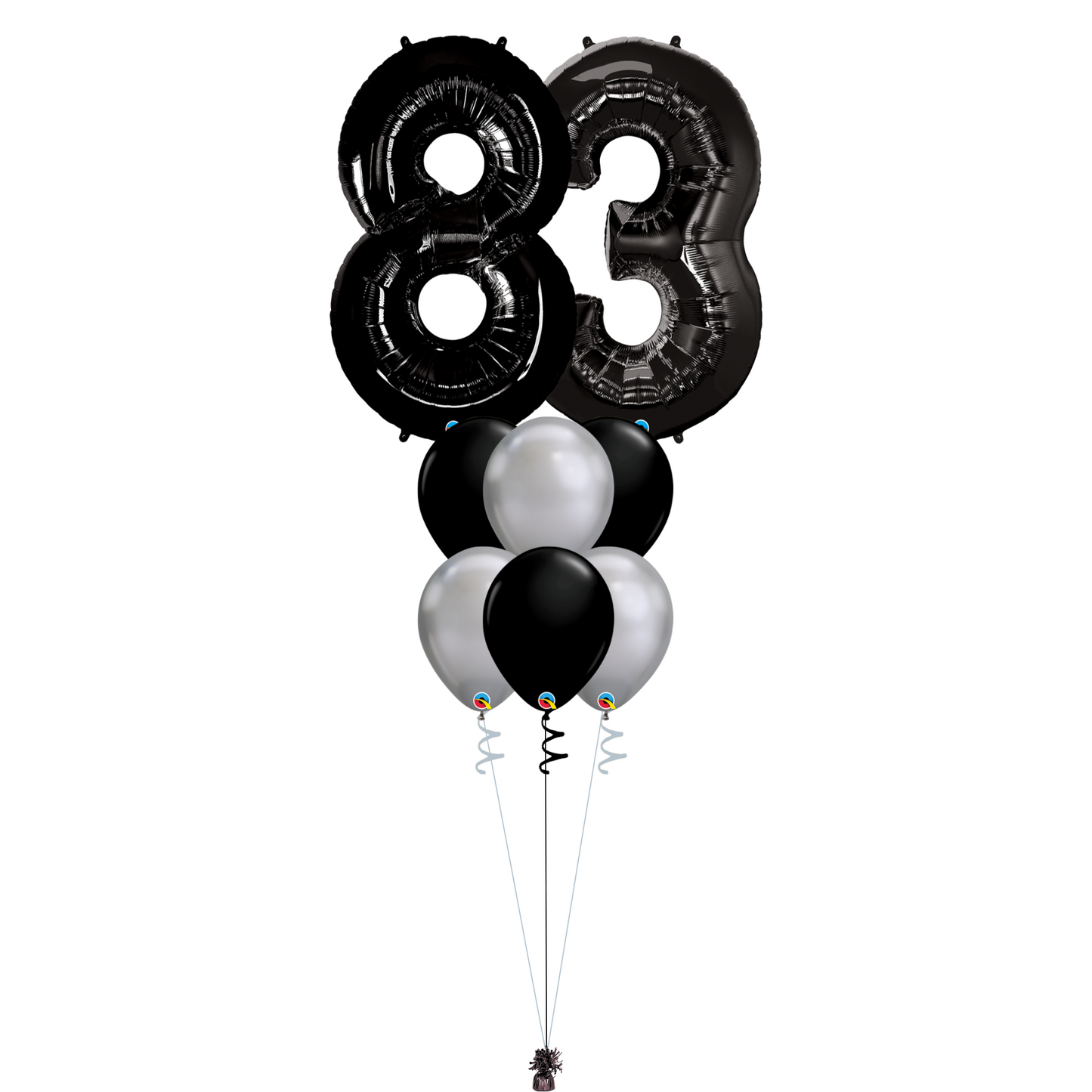 Bouquet of 8 Balloons - Black & Chrome Silver