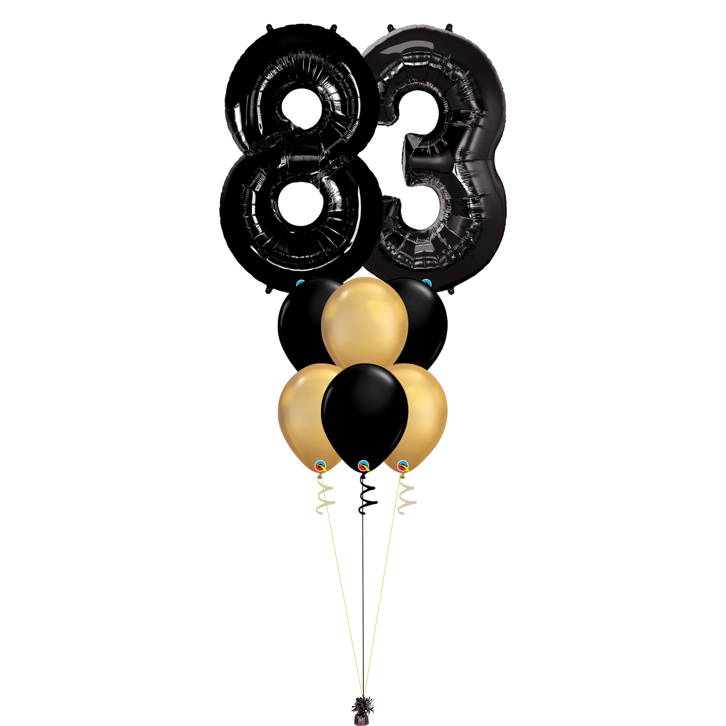 Bouquet of 8 Balloons - Black & Chrome Gold