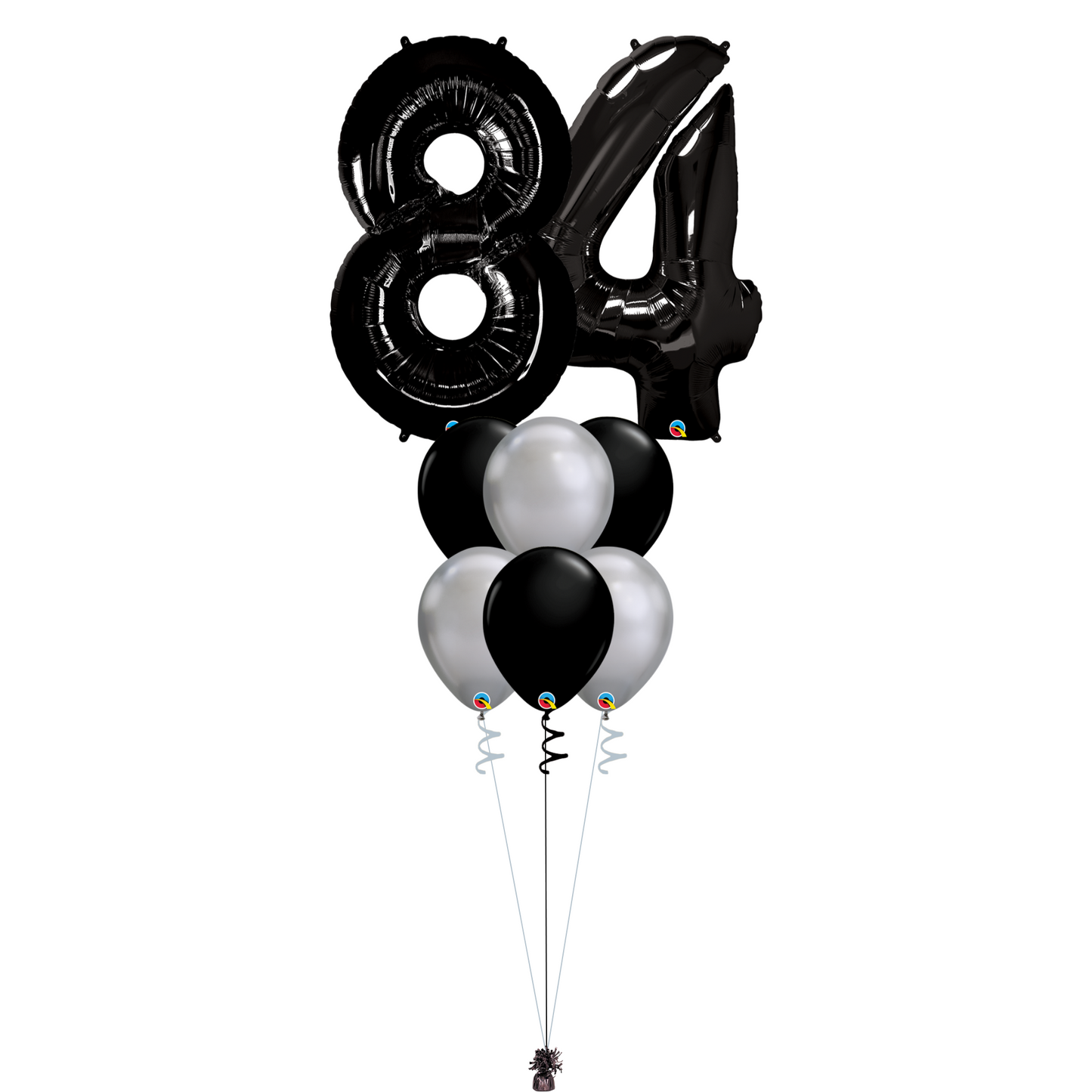 Bouquet of 8 Balloons - Black & Chrome Silver