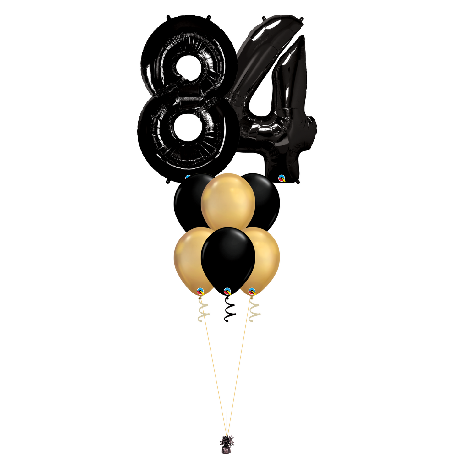 Bouquet of 8 Balloons - Black & Chrome Gold