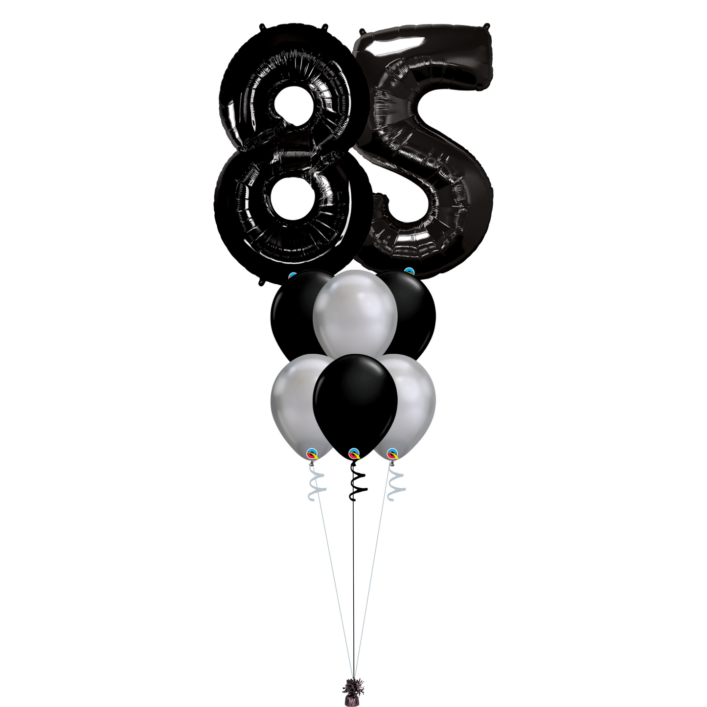 Bouquet of 8 Balloons - Black & Chrome Silver