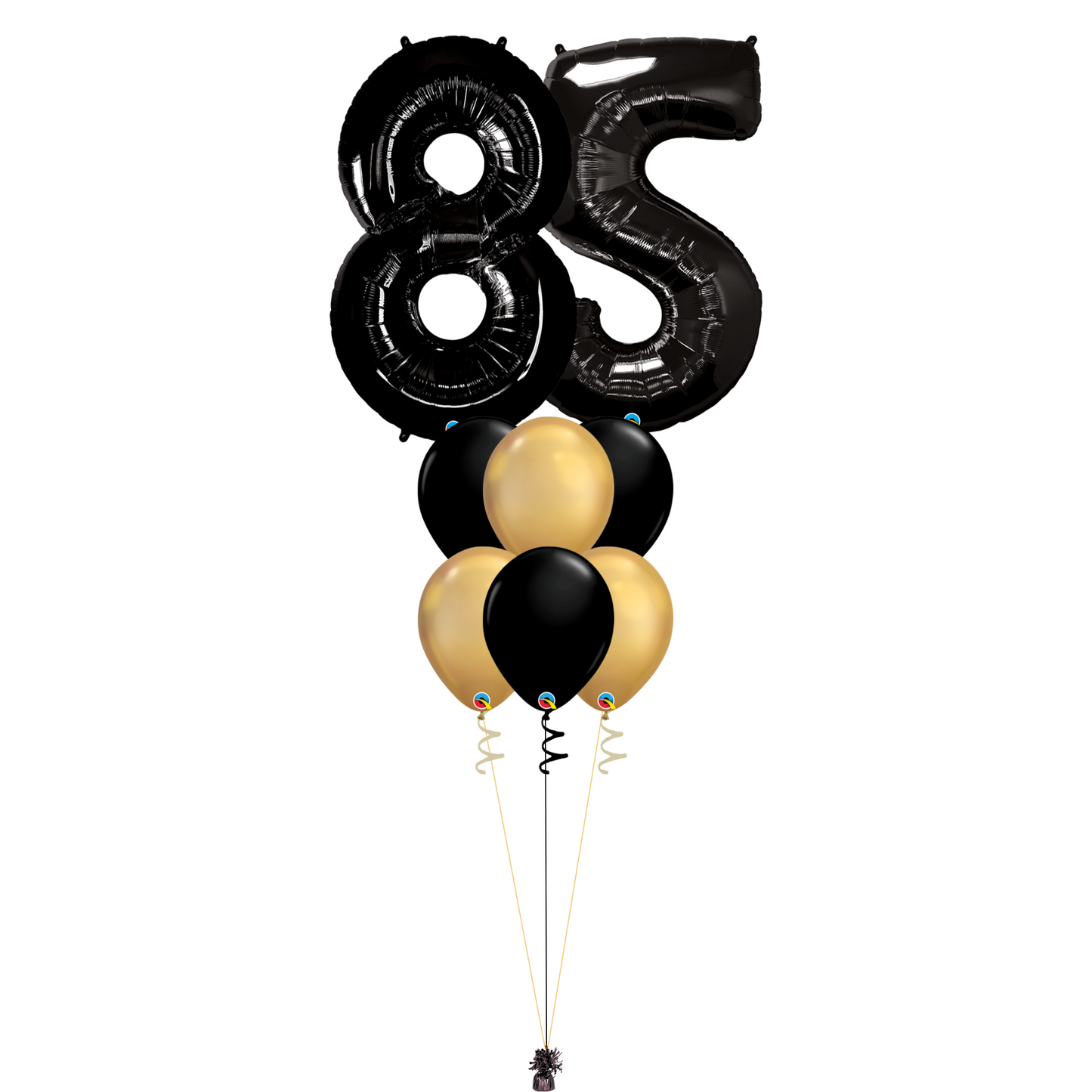 Bouquet of 8 Balloons - Black & Chrome Gold