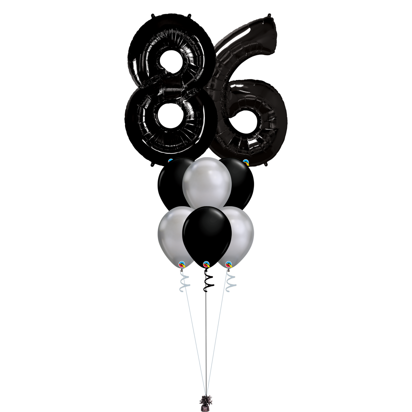 Bouquet of 8 Balloons - Black & Chrome Silver