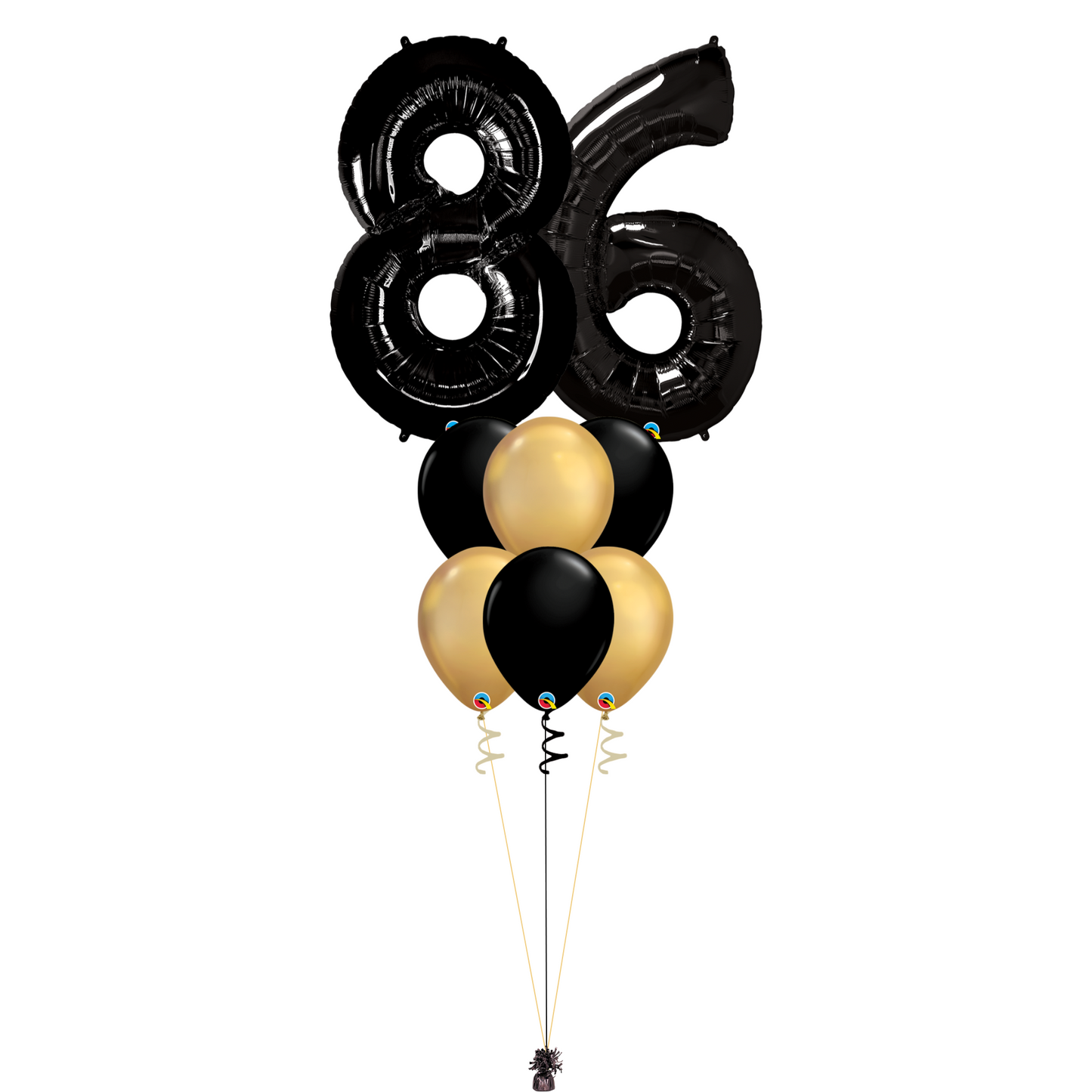 Bouquet of 8 Balloons - Black & Chrome Gold