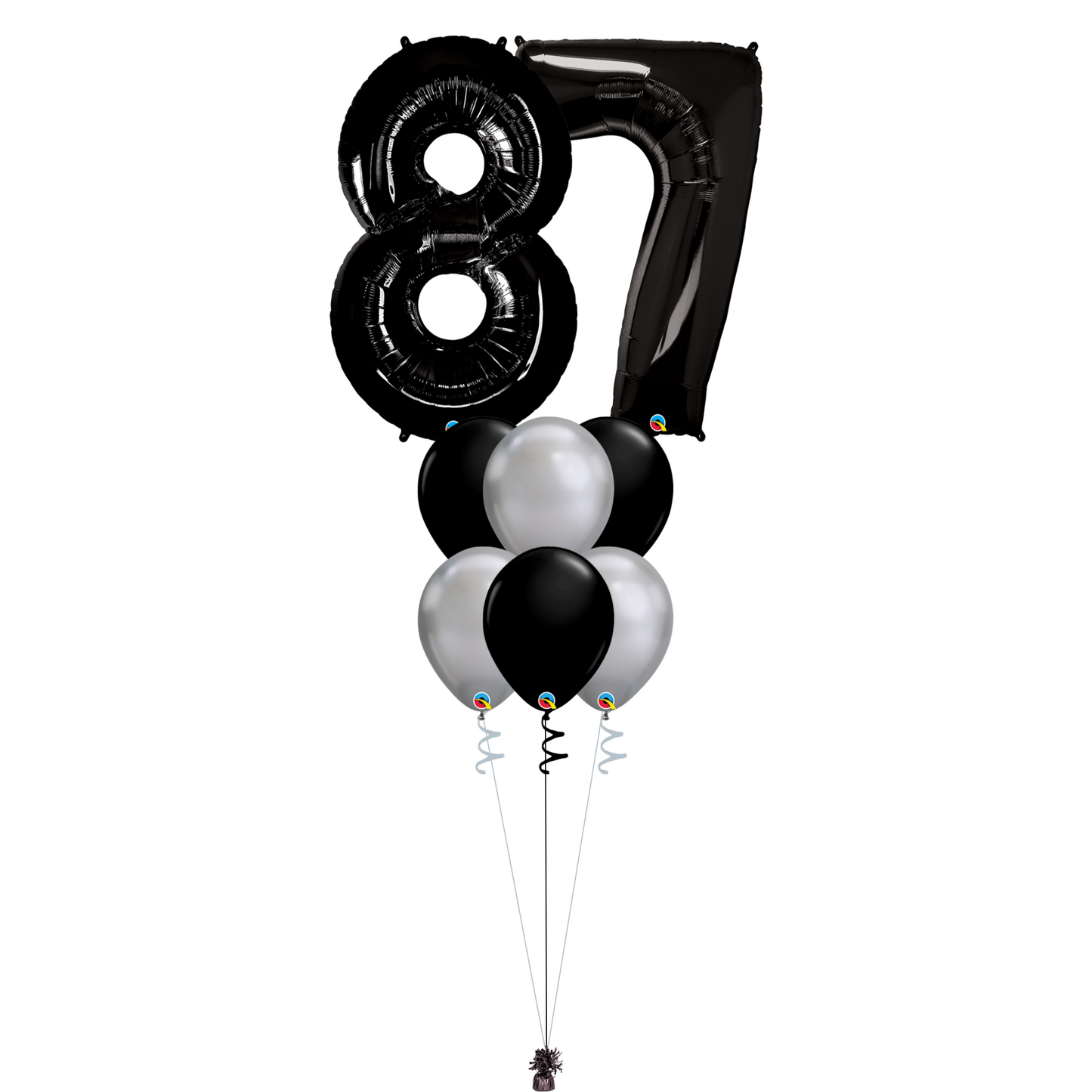 Bouquet of 8 Balloons - Black & Chrome Silver