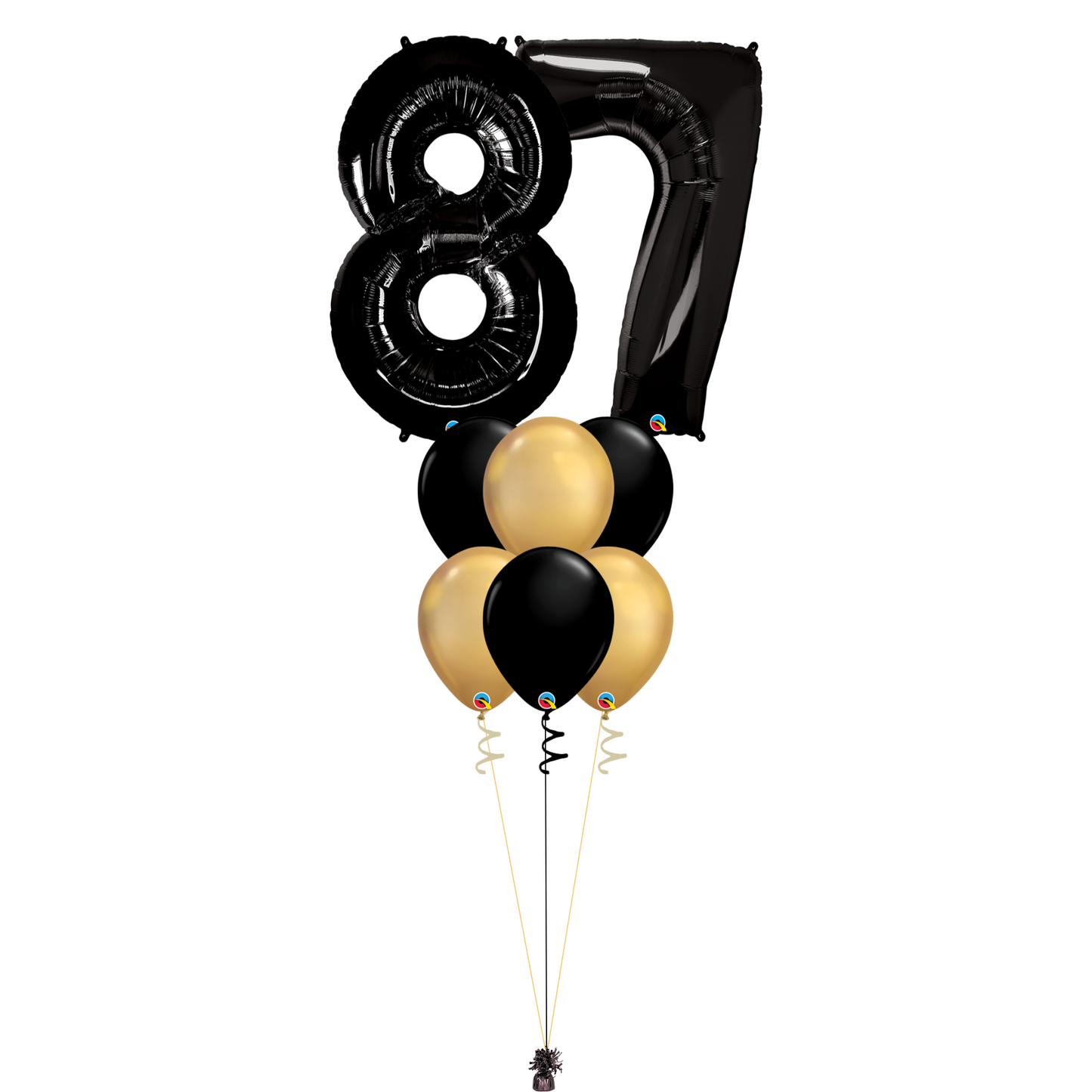 Bouquet of 8 Balloons - Black & Chrome Gold