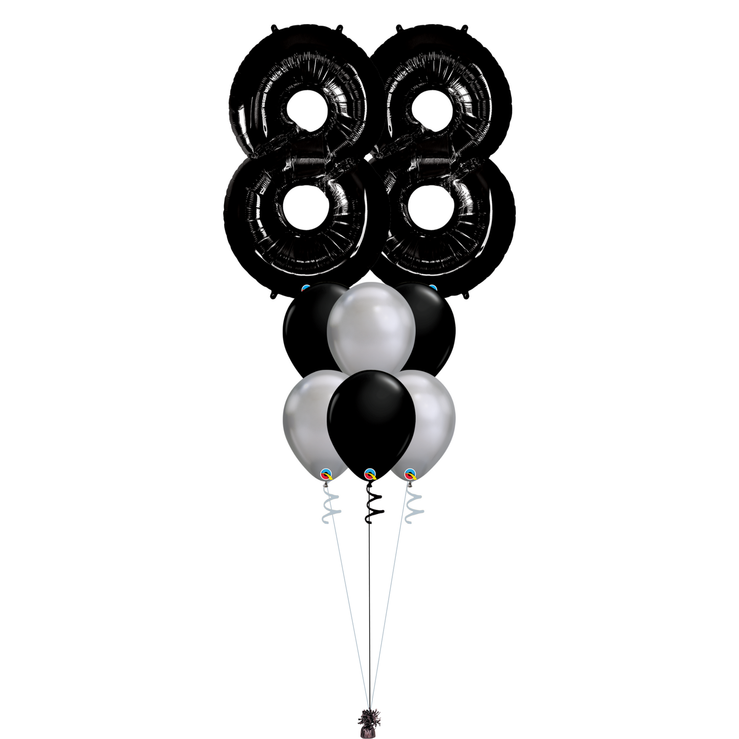 Bouquet of 8 Balloons - Black & Chrome Silver