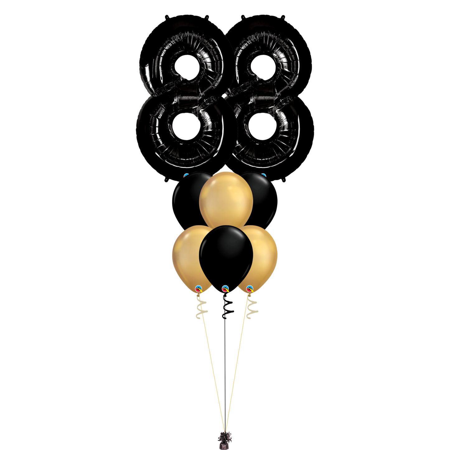 Bouquet of 8 Balloons - Black & Chrome Gold