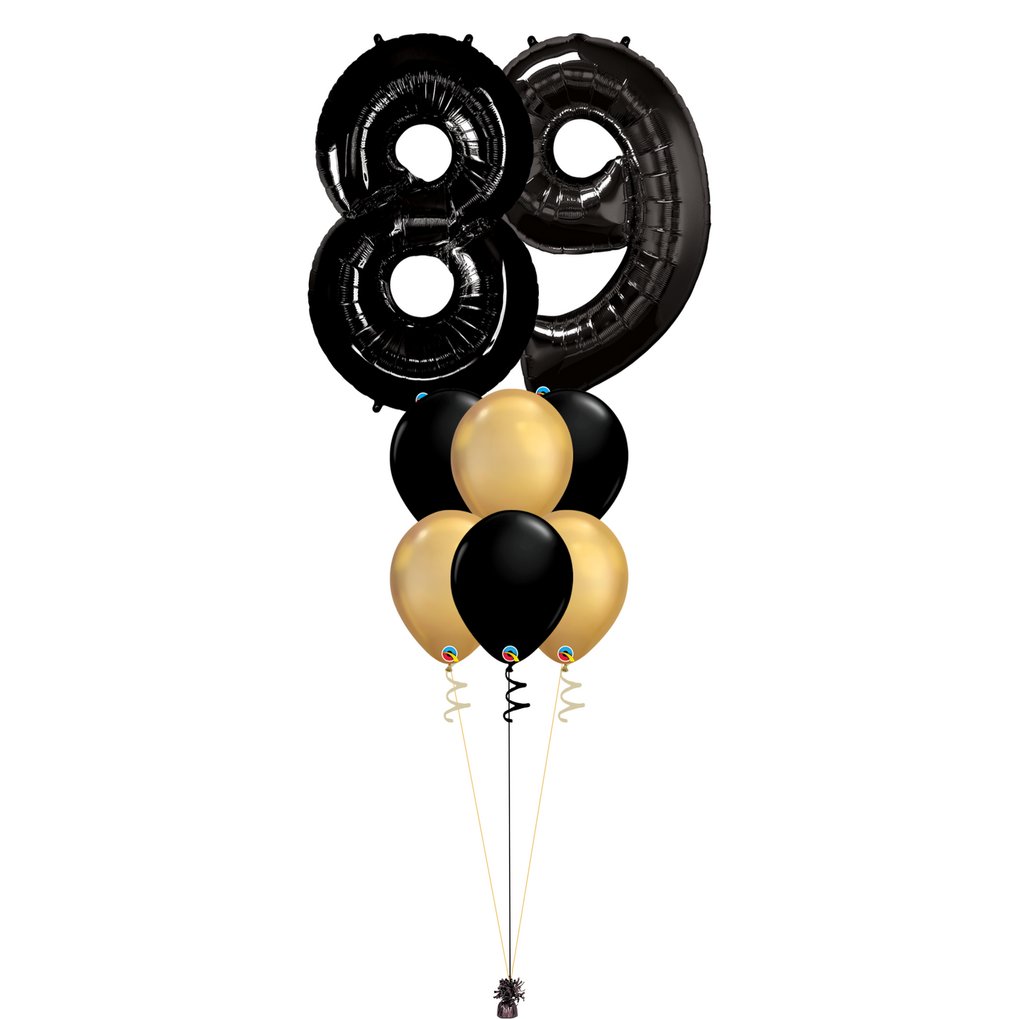 Bouquet of 8 Balloons - Black & Chrome Gold