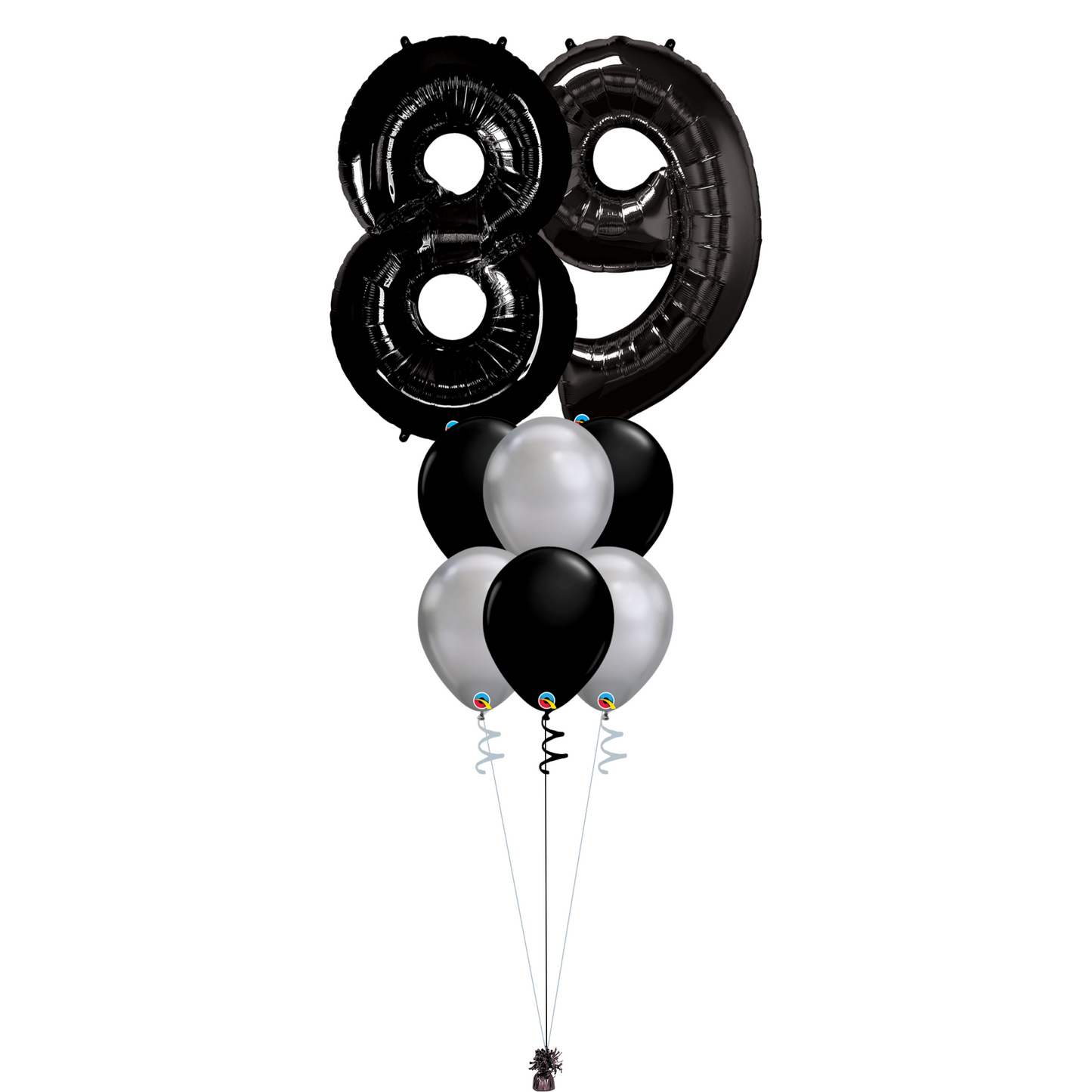 Bouquet of 8 Balloons - Black & Chrome Silver