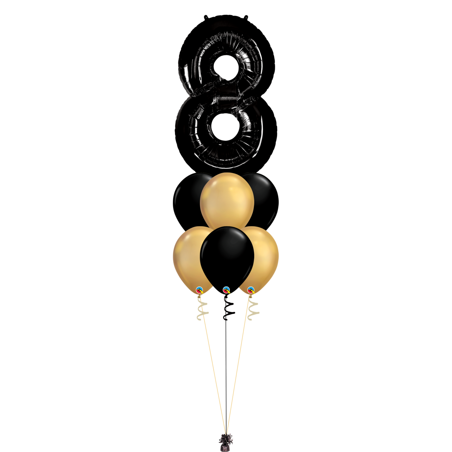 Bouquet of 8 Balloons - Black & Chrome Gold