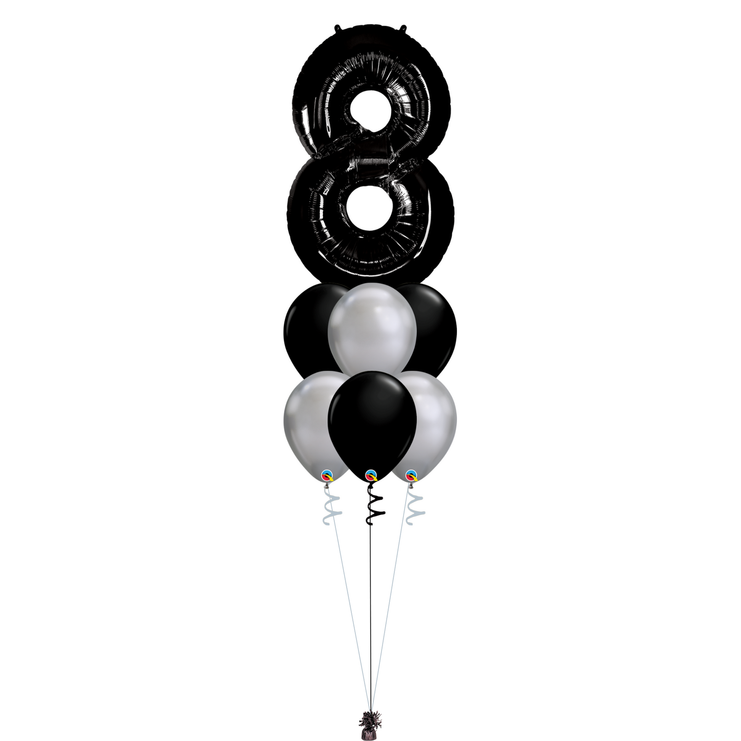 Bouquet of 7 Balloons - Black & Chrome Silver