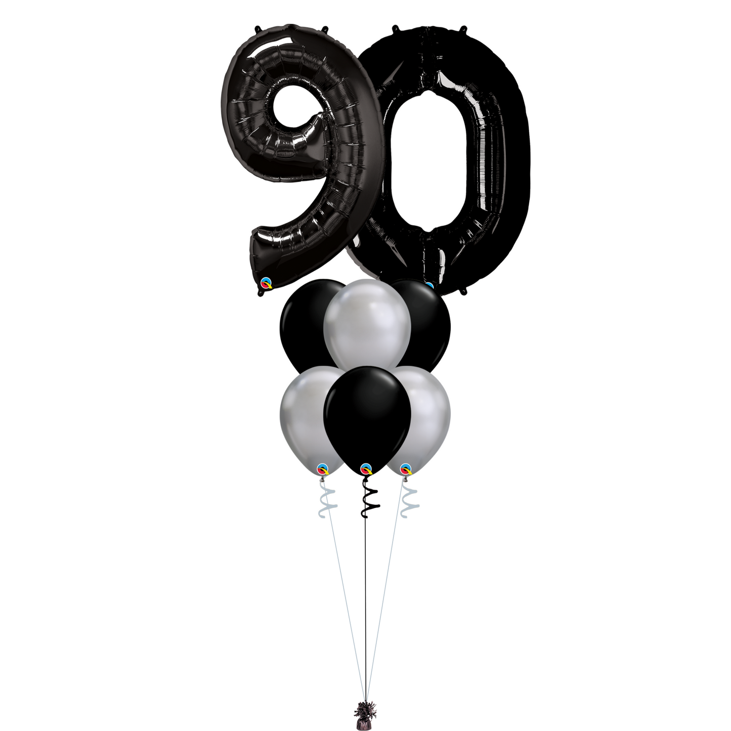 Bouquet of 8 Balloons - Black & Chrome Silver