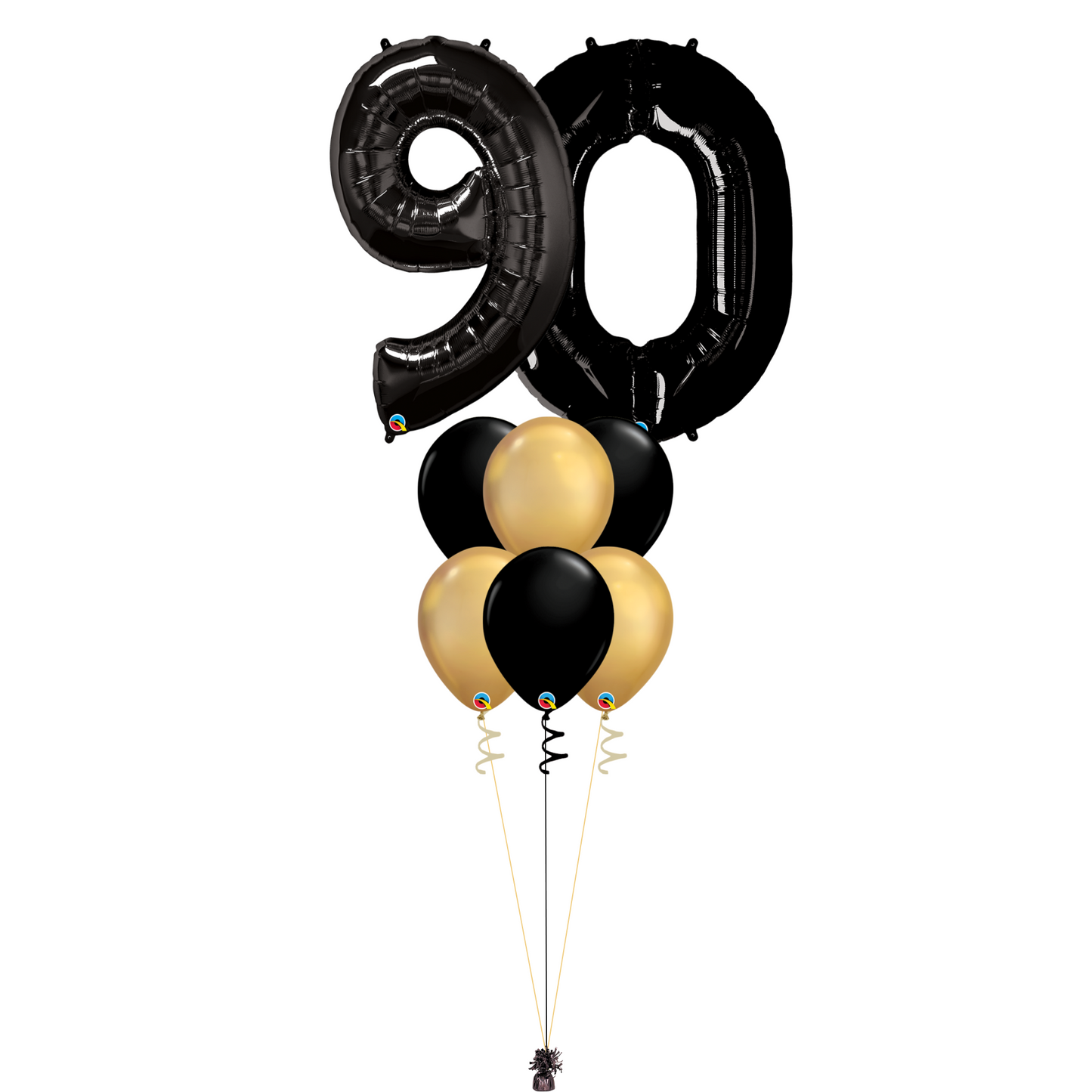 Bouquet of 8 Balloons - Black & Chrome Gold