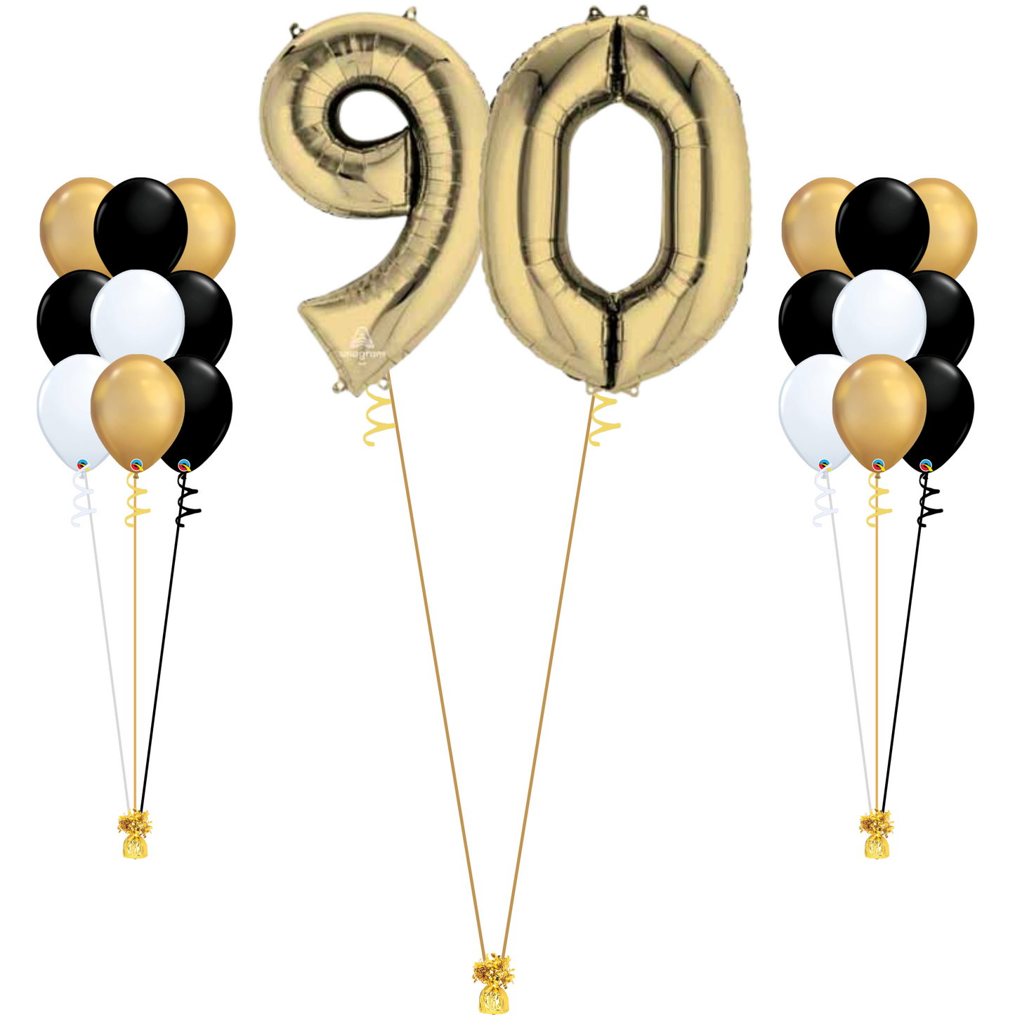 90th Birthday Glitz and Glam Bundle - Black, Satin Gold and White