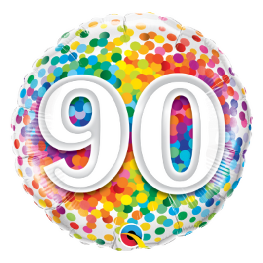 90th Birthday Rainbow Confetti 18" Foil Balloon