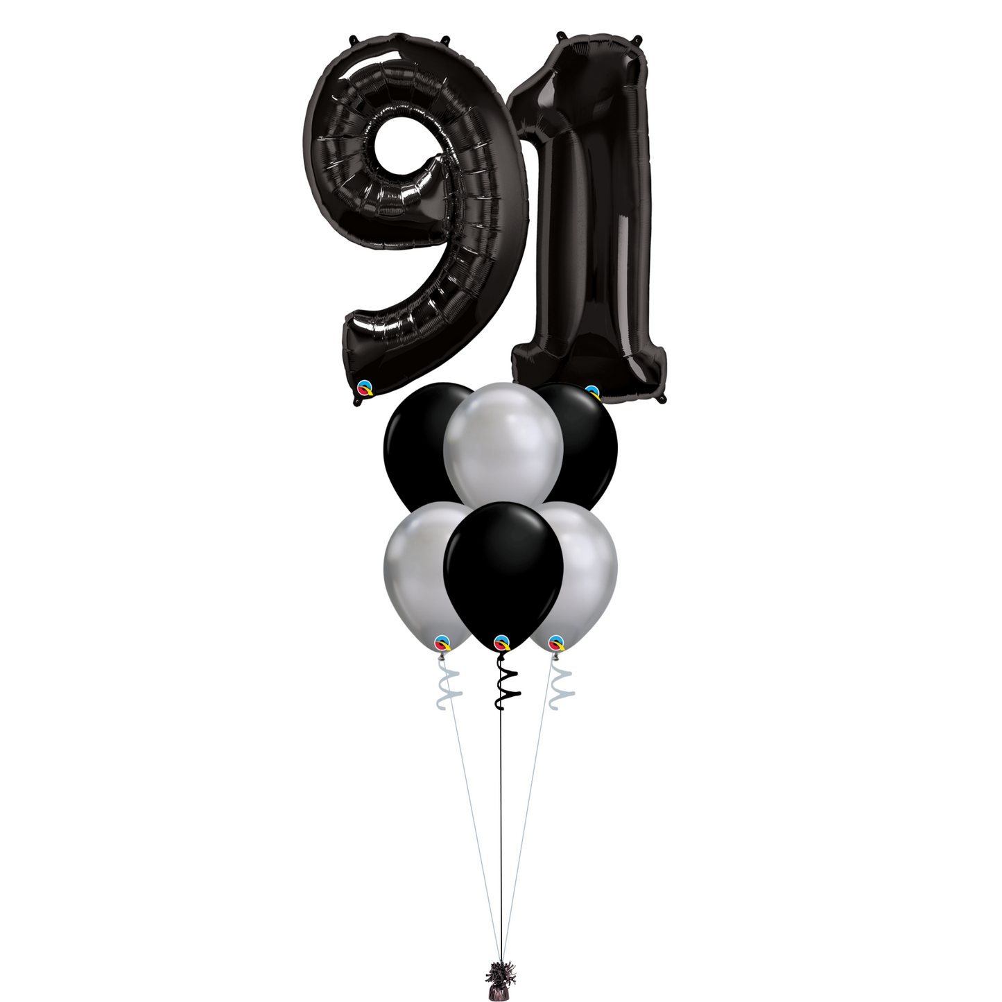 Bouquet of 8 Balloons - Black & Chrome Silver