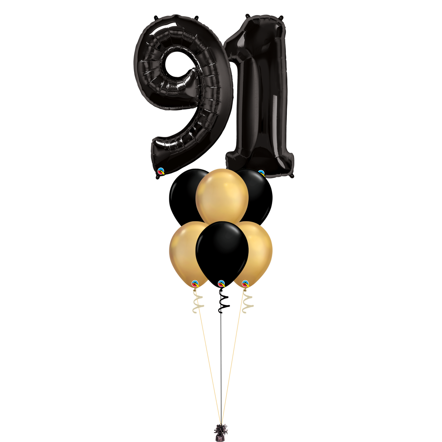 Bouquet of 8 Balloons - Black & Chrome Gold