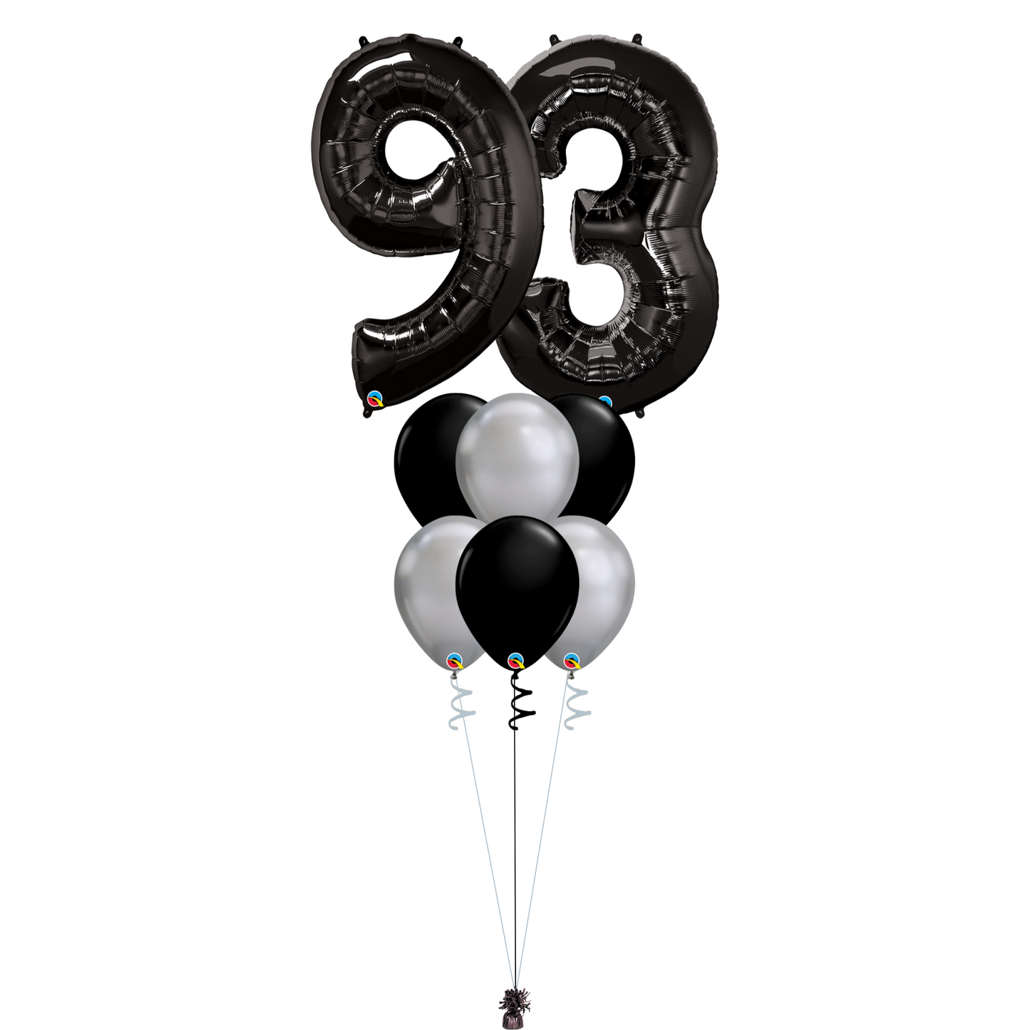 Bouquet of 8 Balloons - Black & Chrome Silver