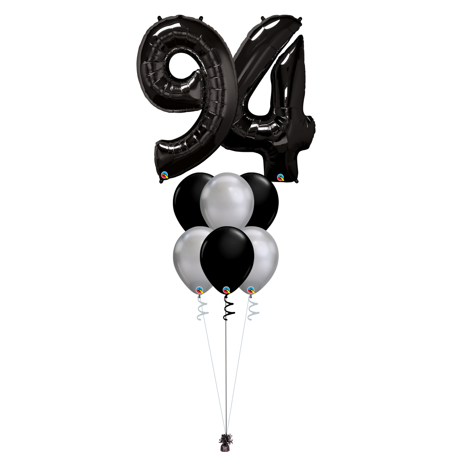 Bouquet of 8 Balloons - Black & Chrome Silver